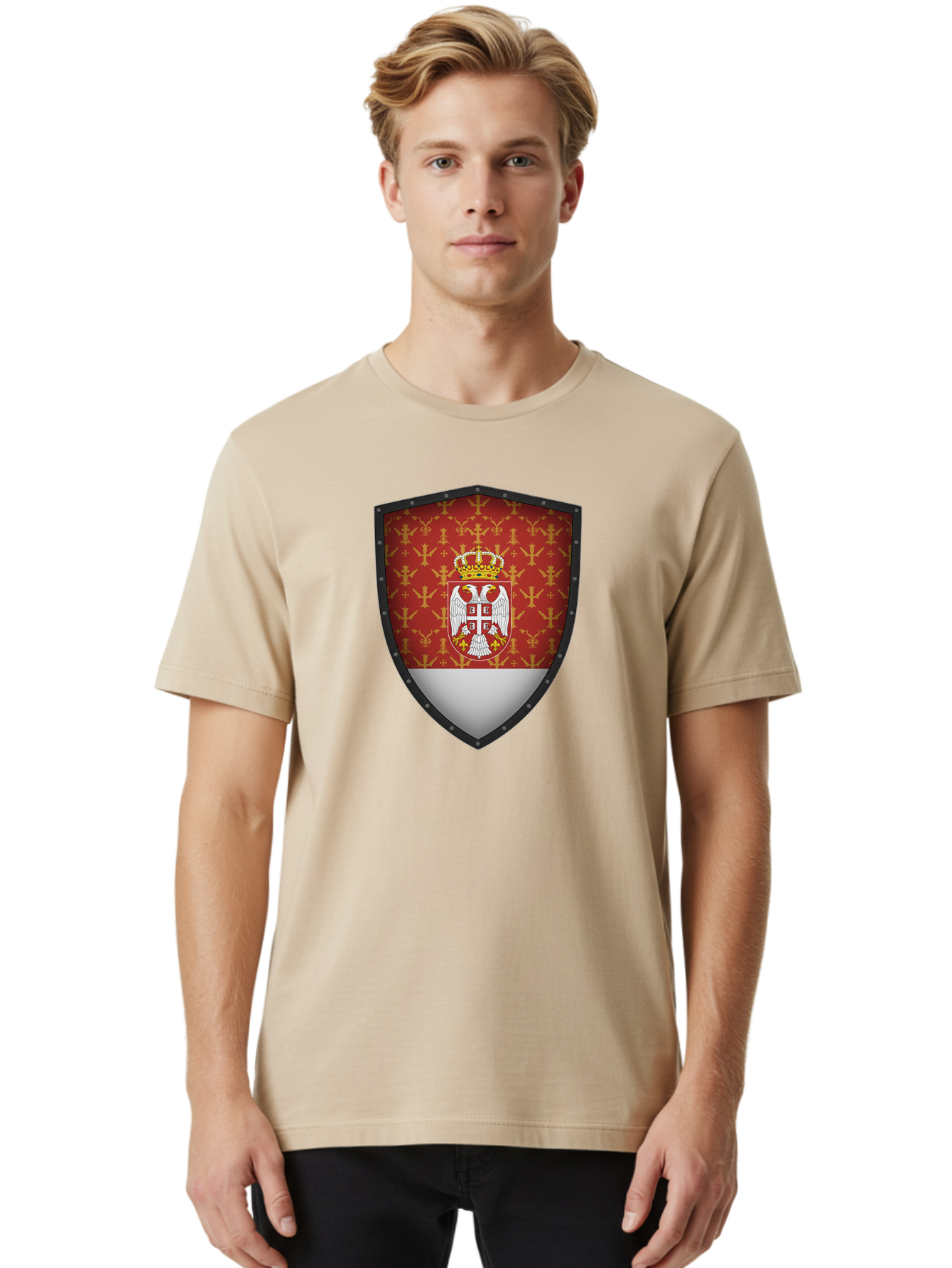 Serbian-Coat-Of-Arms-Shield Men'S Graphic Tee, 100% Cotton, Comfortable Casual Summer Wear, Machine Washable, Vintage Camera, Old Camera, Antique Camera, Black Camera, Classic Photography, Photography Equipment, Nostalgic Device, Film Camera, Bah086