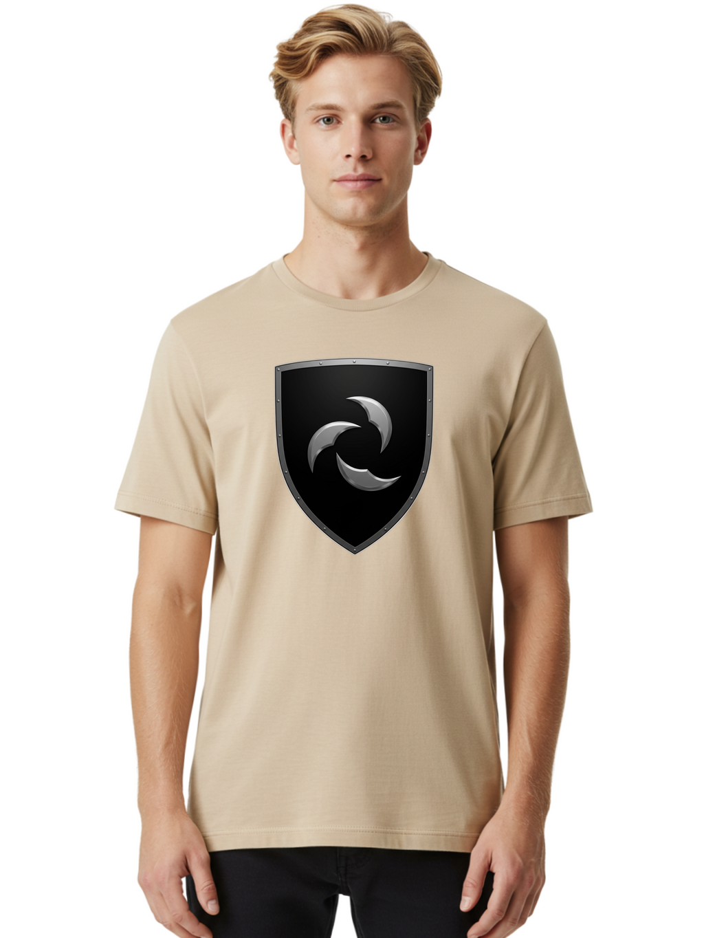 Shield-Logo Men'S Graphic Tee, 100% Cotton, Comfortable Casual Summer Wear, Machine Washable, Vintage Camera, Old Camera, Antique Camera, Black Camera, Classic Photography, Photography Equipment, Nostalgic Device, Film Camera, Camera Art Bah096