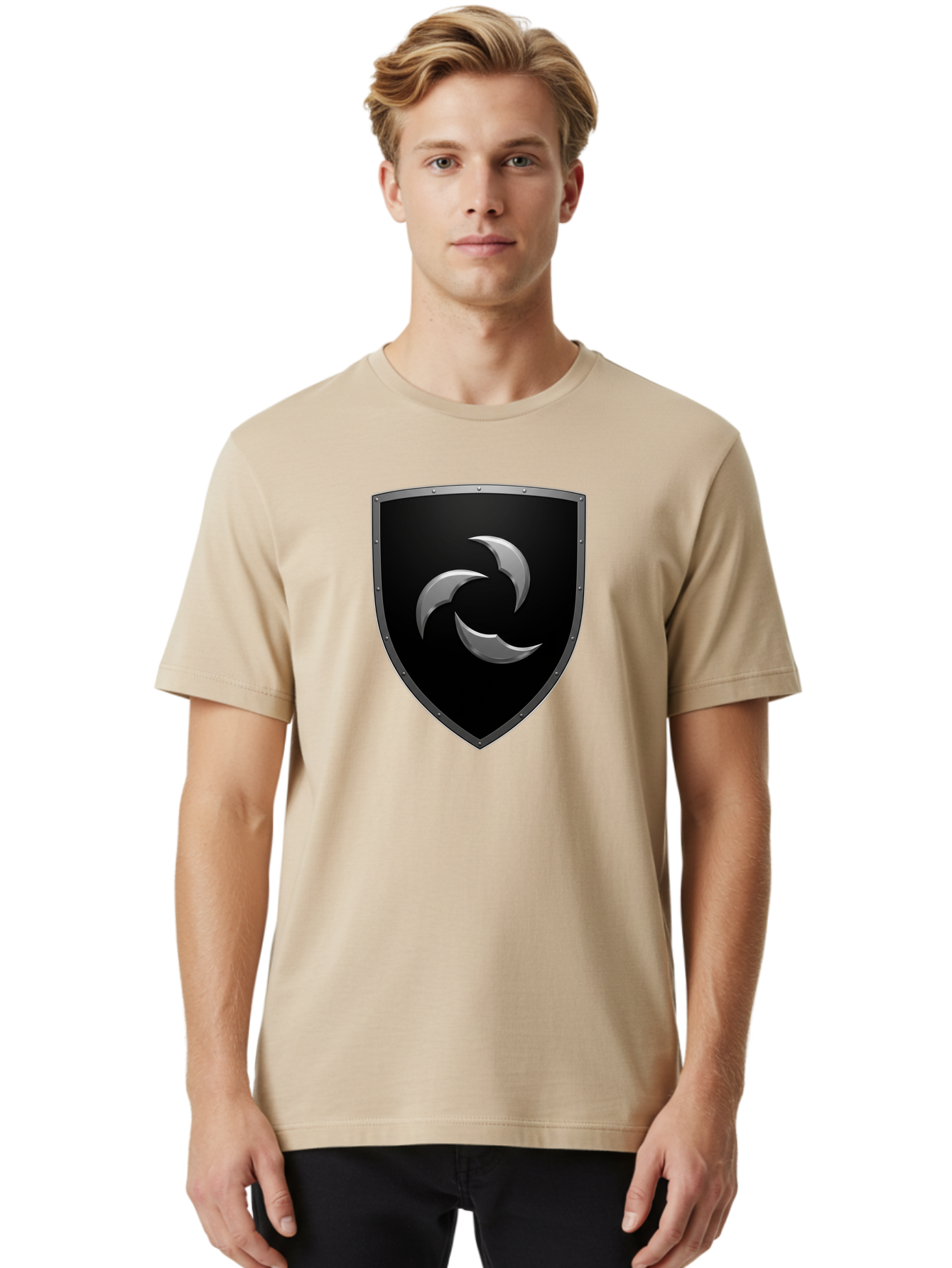 Shield-Logo Men'S Graphic Tee, 100% Cotton, Comfortable Casual Summer Wear, Machine Washable, Vintage Camera, Old Camera, Antique Camera, Black Camera, Classic Photography, Photography Equipment, Nostalgic Device, Film Camera, Camera Art Bah096