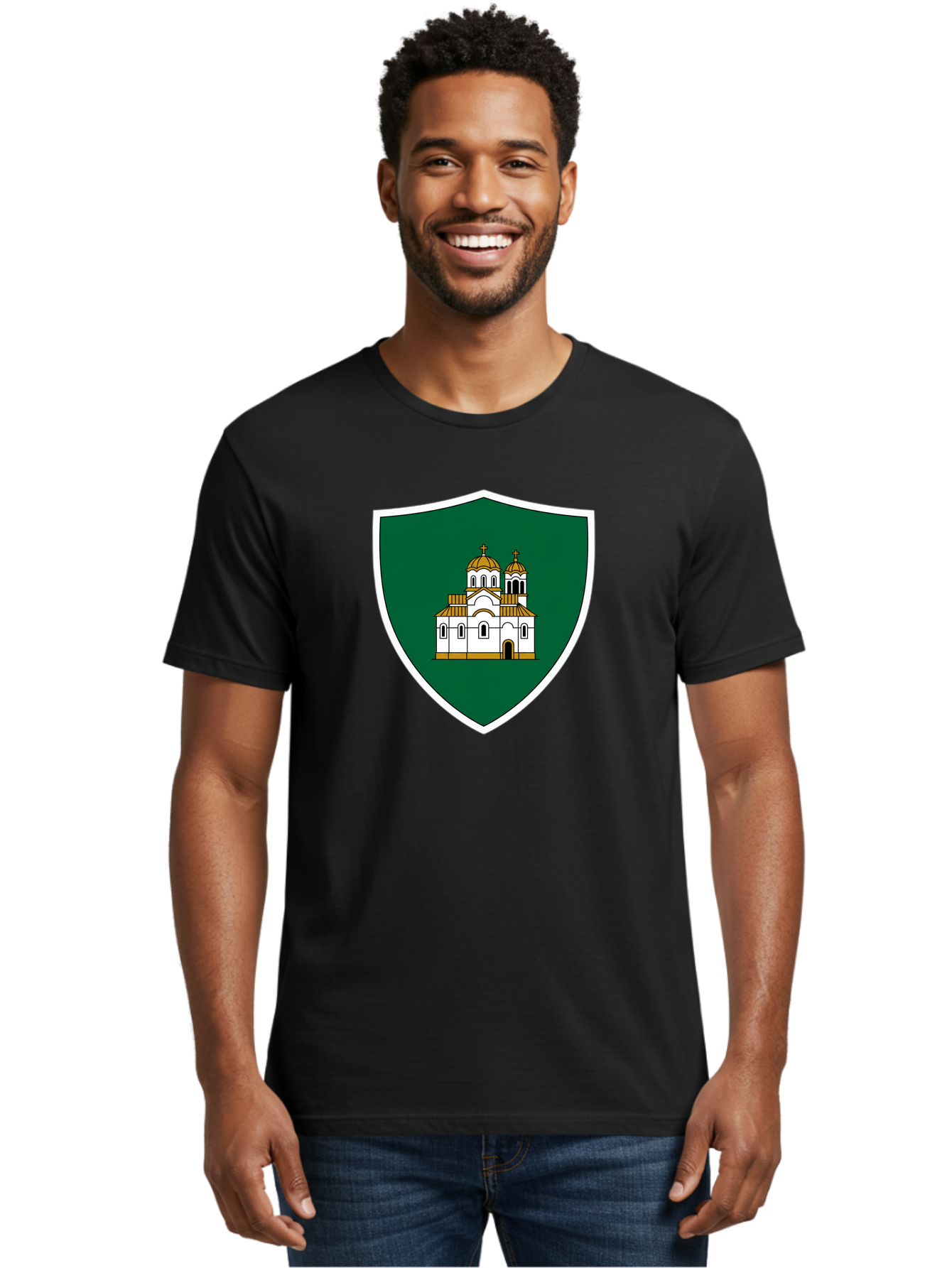 Shield-With-Church Men'S Graphic Tee, 100% Cotton, Comfortable Casual Summer Wear, Machine Washable, Vintage Camera, Old Camera, Antique Camera, Black Camera, Classic Photography, Photography Equipment, Nostalgic Device, Film Camera, Bah097