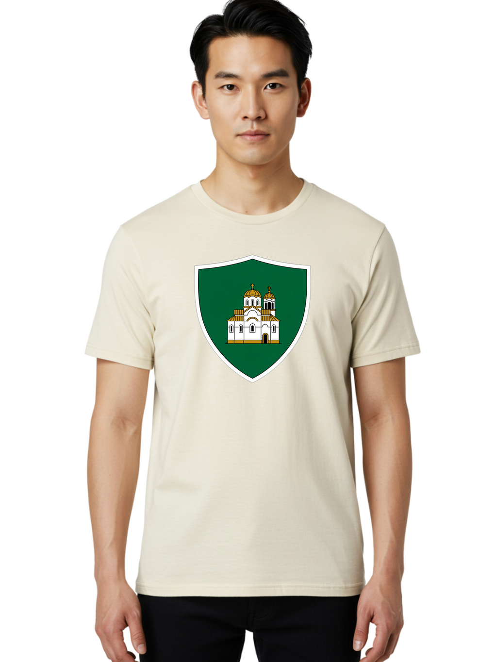 Shield-With-Church Men'S Graphic Tee, 100% Cotton, Comfortable Casual Summer Wear, Machine Washable, Vintage Camera, Old Camera, Antique Camera, Black Camera, Classic Photography, Photography Equipment, Nostalgic Device, Film Camera, Bah097