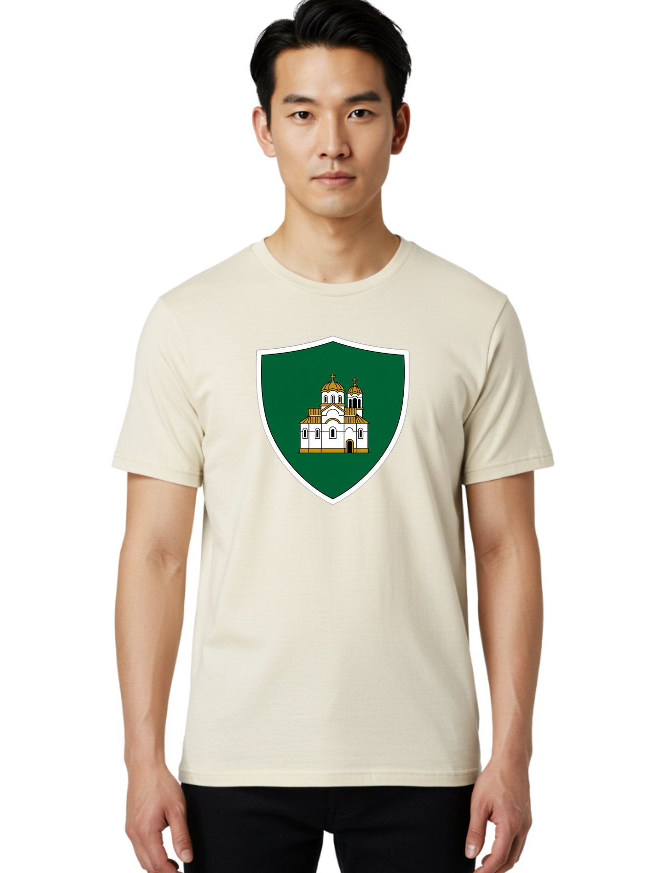 Shield-With-Church Men'S Graphic Tee, 100% Cotton, Comfortable Casual Summer Wear, Machine Washable, Vintage Camera, Old Camera, Antique Camera, Black Camera, Classic Photography, Photography Equipment, Nostalgic Device, Film Camera, Bah097