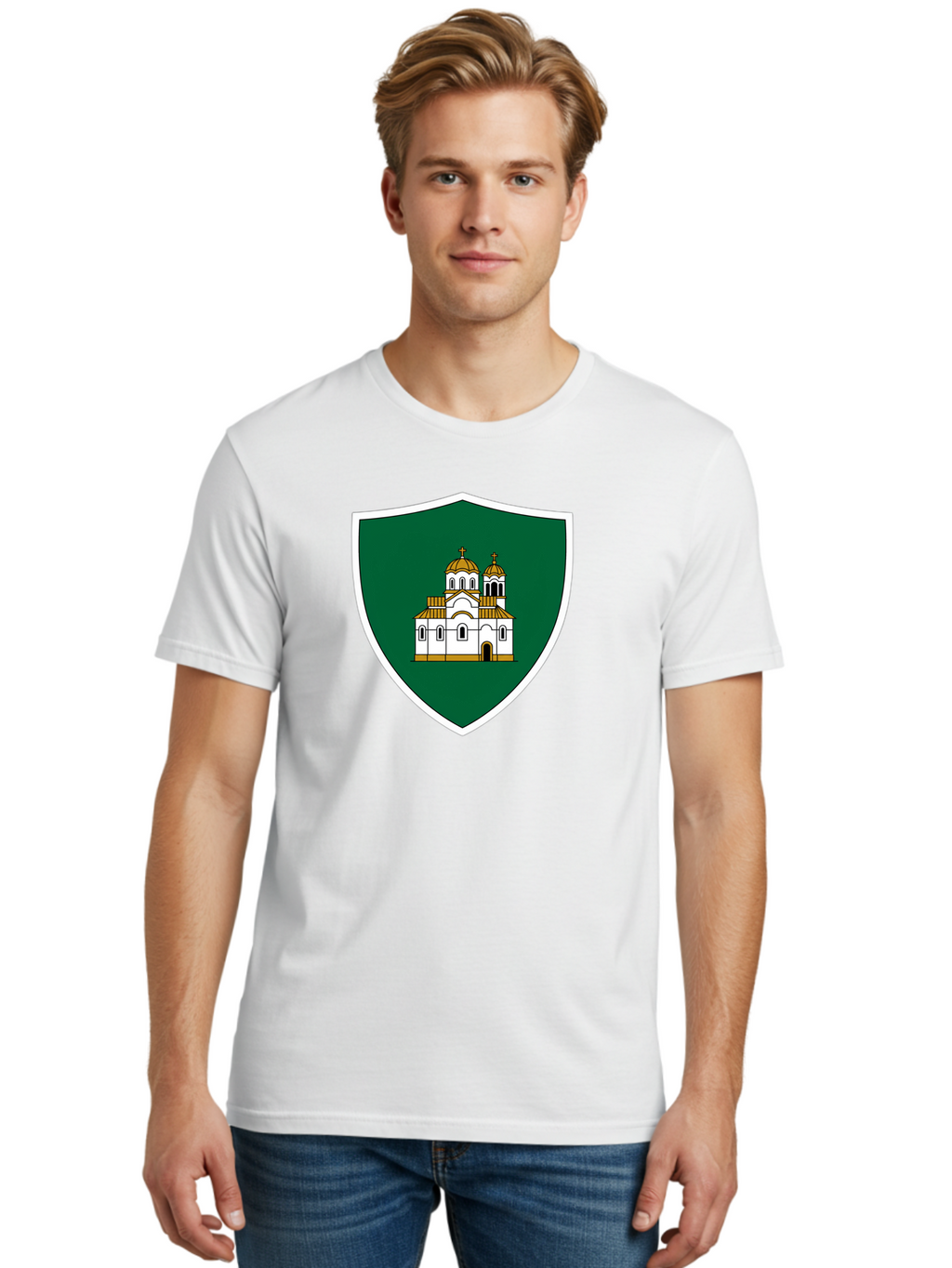 Shield-With-Church Men'S Graphic Tee, 100% Cotton, Comfortable Casual Summer Wear, Machine Washable, Vintage Camera, Old Camera, Antique Camera, Black Camera, Classic Photography, Photography Equipment, Nostalgic Device, Film Camera, Bah097