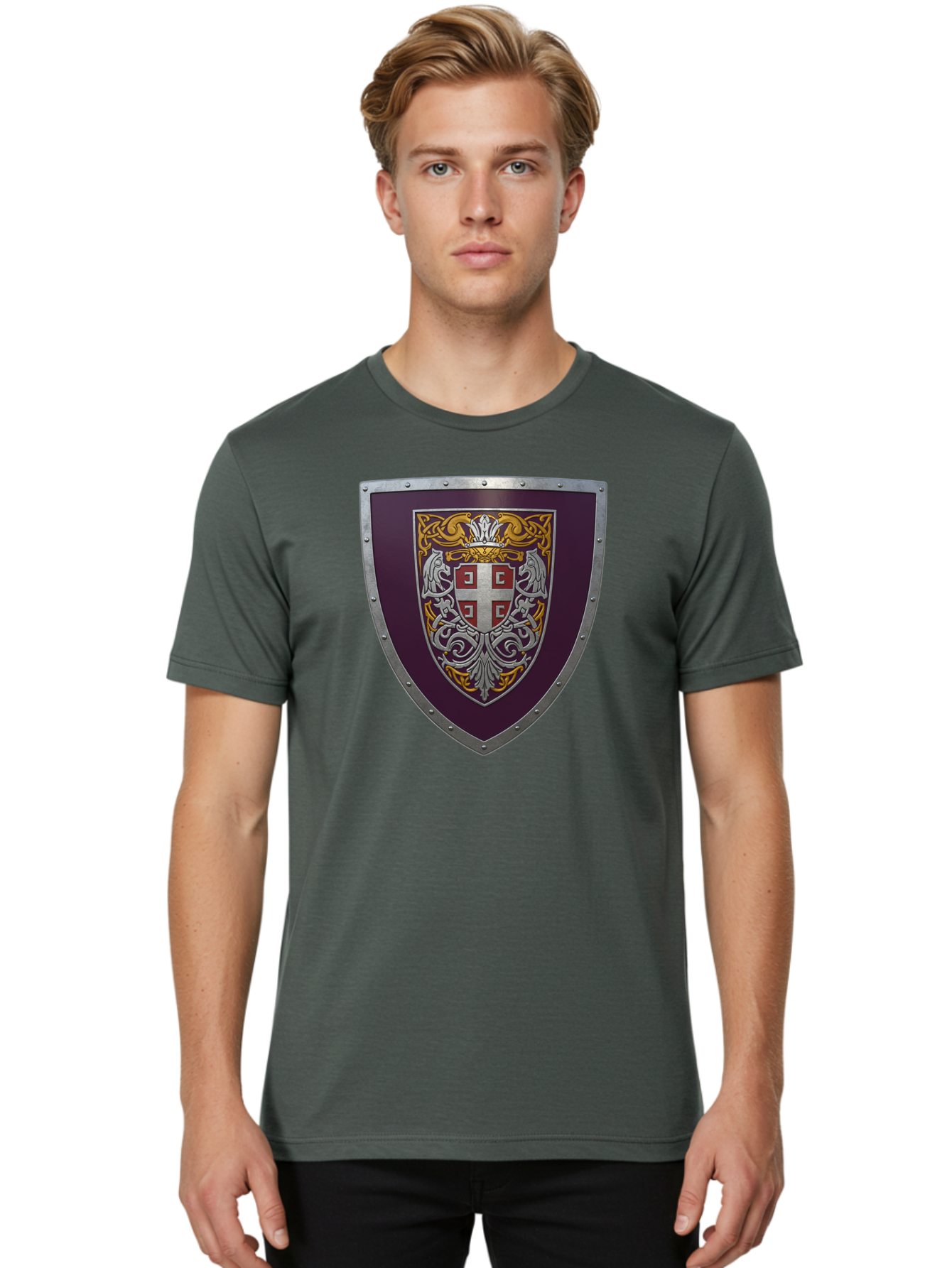 Shield-With-Cross Men'S Graphic Tee, 100% Cotton, Comfortable Casual Summer Wear, Machine Washable, Vintage Camera, Old Camera, Antique Camera, Black Camera, Classic Photography, Photography Equipment, Nostalgic Device, Film Camera, Camera Art Bah098