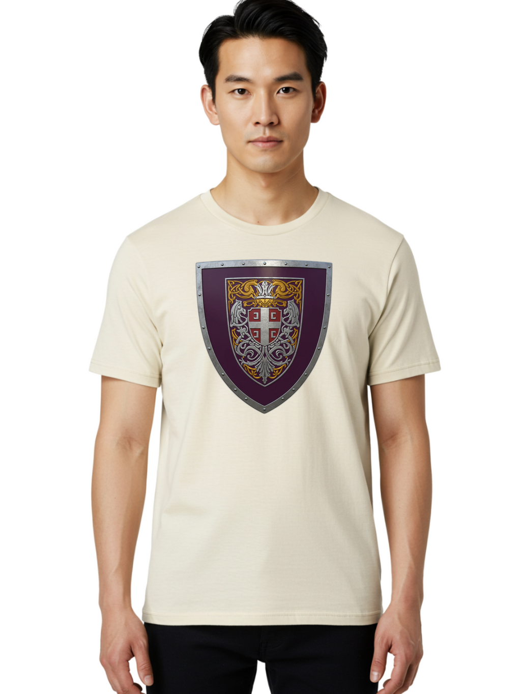 Shield-With-Cross Men'S Graphic Tee, 100% Cotton, Comfortable Casual Summer Wear, Machine Washable, Vintage Camera, Old Camera, Antique Camera, Black Camera, Classic Photography, Photography Equipment, Nostalgic Device, Film Camera, Camera Art Bah098