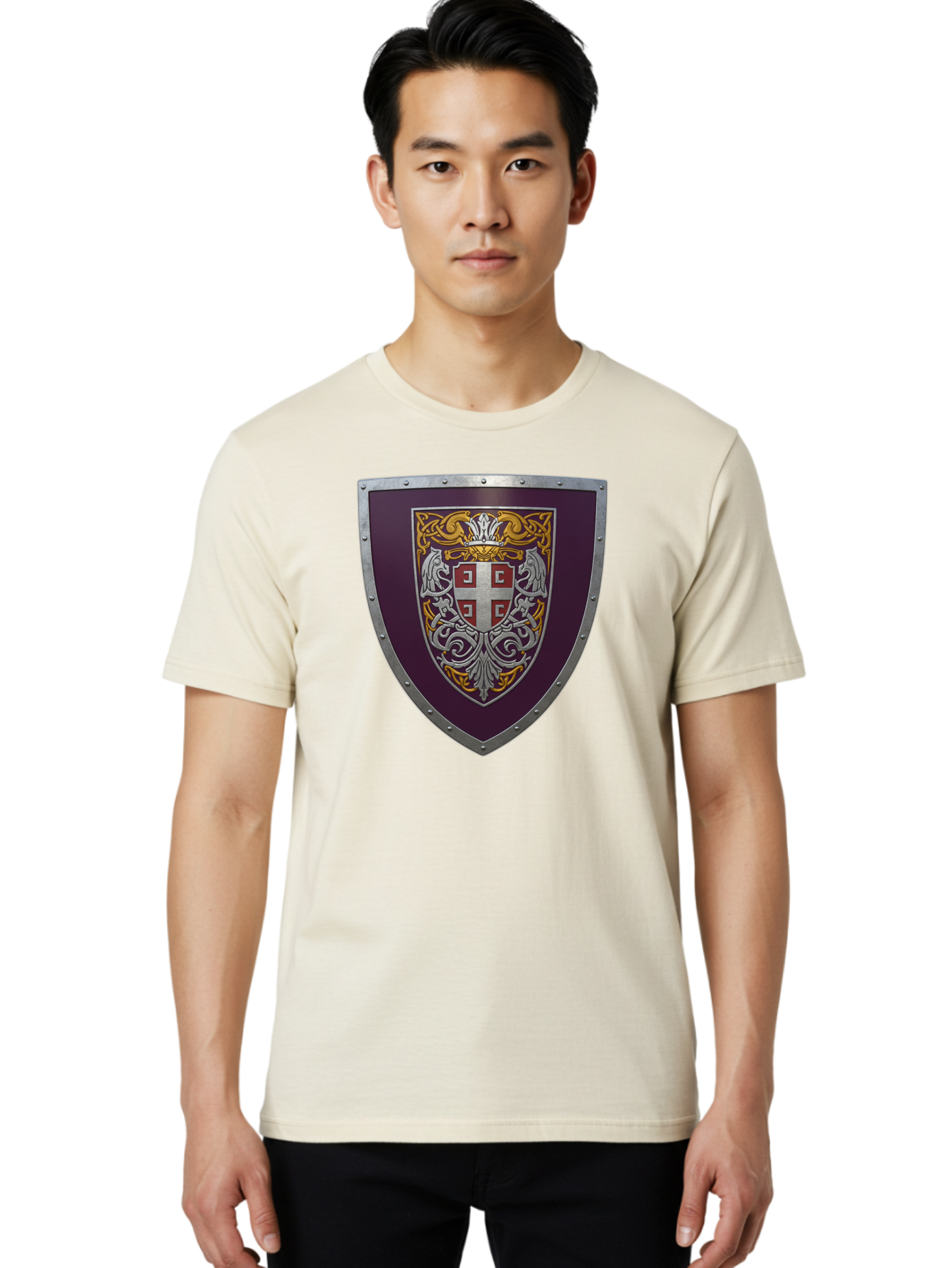 Shield-With-Cross Men'S Graphic Tee, 100% Cotton, Comfortable Casual Summer Wear, Machine Washable, Vintage Camera, Old Camera, Antique Camera, Black Camera, Classic Photography, Photography Equipment, Nostalgic Device, Film Camera, Camera Art Bah098