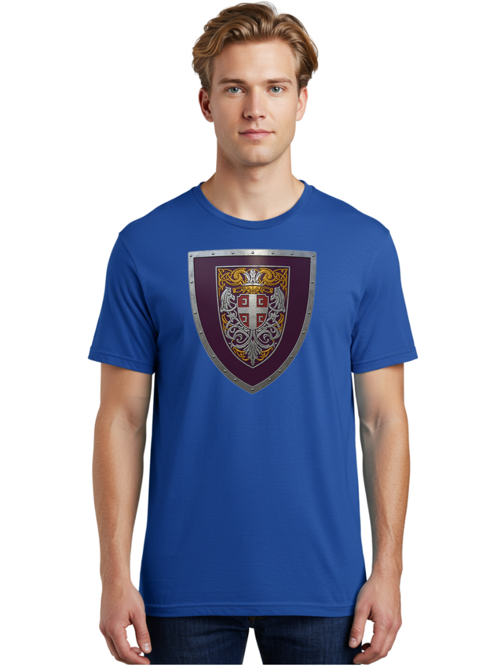 Shield-With-Cross Men'S Graphic Tee, 100% Cotton, Comfortable Casual Summer Wear, Machine Washable, Vintage Camera, Old Camera, Antique Camera, Black Camera, Classic Photography, Photography Equipment, Nostalgic Device, Film Camera, Camera Art Bah098