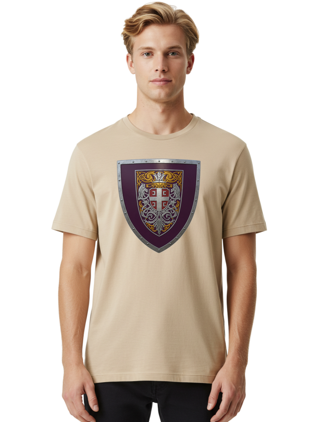 Shield-With-Cross Men'S Graphic Tee, 100% Cotton, Comfortable Casual Summer Wear, Machine Washable, Vintage Camera, Old Camera, Antique Camera, Black Camera, Classic Photography, Photography Equipment, Nostalgic Device, Film Camera, Camera Art Bah098