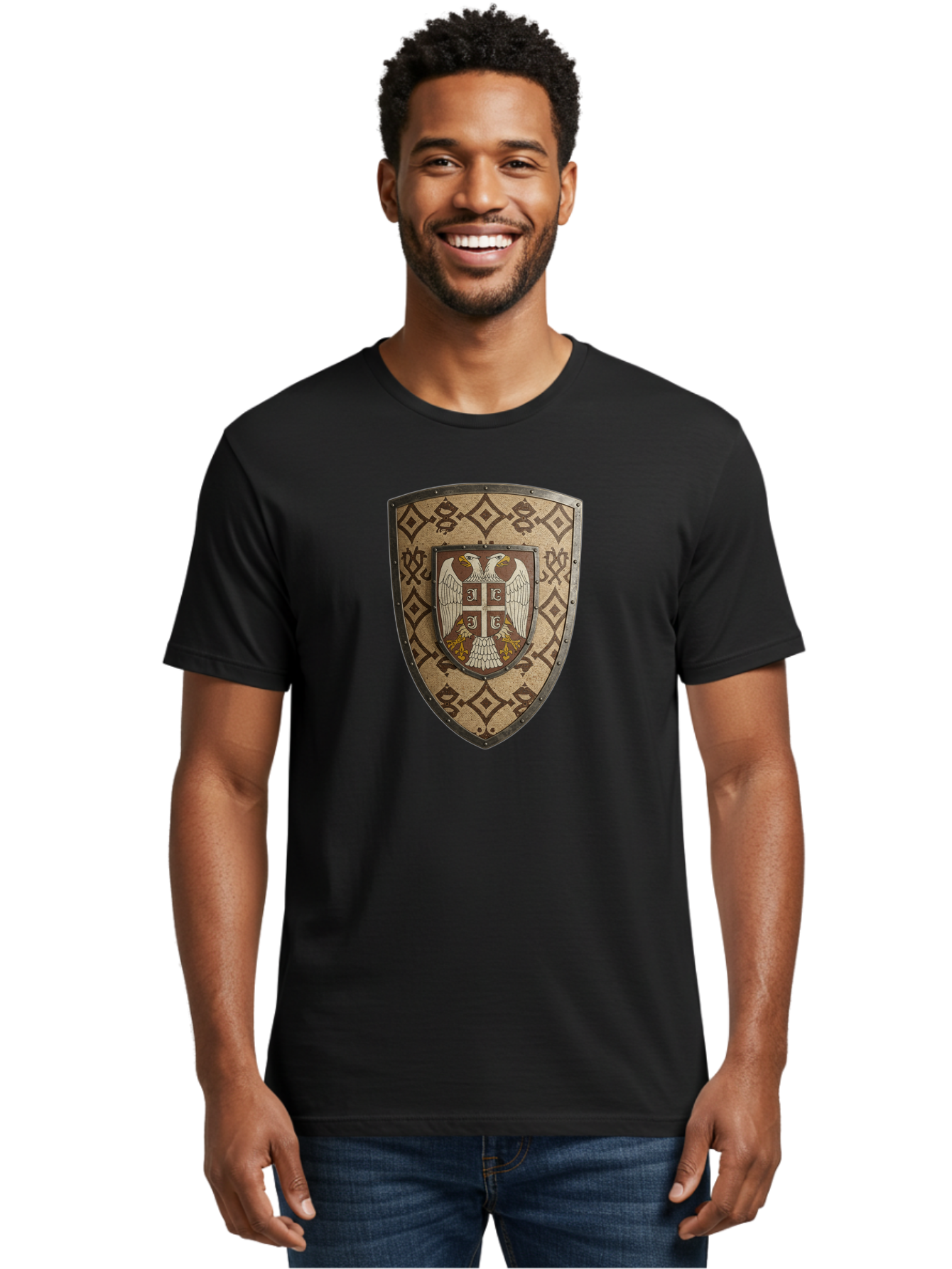 Shield-With-Double-Headed-Eagle Men'S Graphic Tee, 100% Cotton, Comfortable Casual Summer Wear, Machine Washable, Vintage Camera, Old Camera, Antique Camera, Black Camera, Classic Photography, Photography Equipment, Nostalgic Device, Bah099