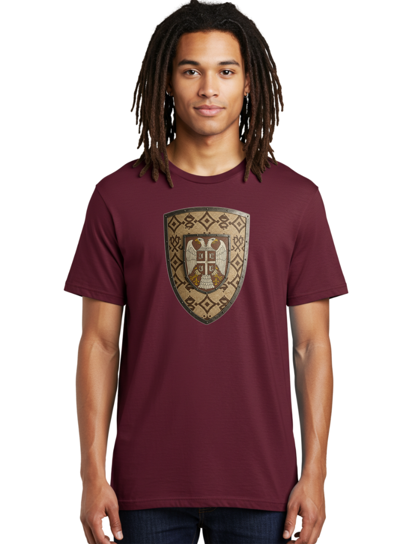 Shield-With-Double-Headed-Eagle Men'S Graphic Tee, 100% Cotton, Comfortable Casual Summer Wear, Machine Washable, Vintage Camera, Old Camera, Antique Camera, Black Camera, Classic Photography, Photography Equipment, Nostalgic Device, Bah099