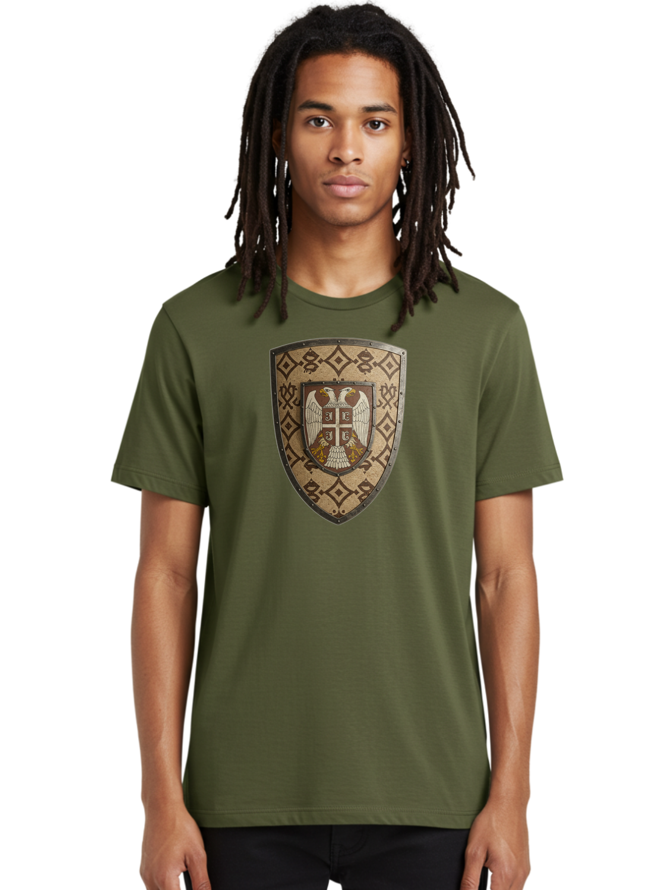 Shield-With-Double-Headed-Eagle Men'S Graphic Tee, 100% Cotton, Comfortable Casual Summer Wear, Machine Washable, Vintage Camera, Old Camera, Antique Camera, Black Camera, Classic Photography, Photography Equipment, Nostalgic Device, Bah099