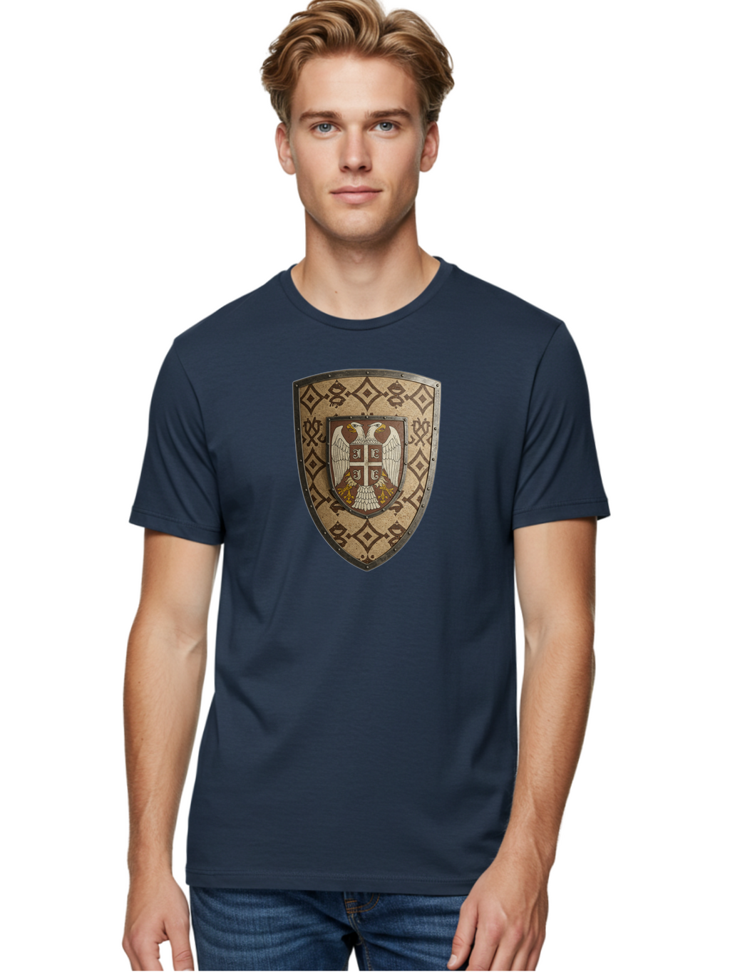 Shield-With-Double-Headed-Eagle Men'S Graphic Tee, 100% Cotton, Comfortable Casual Summer Wear, Machine Washable, Vintage Camera, Old Camera, Antique Camera, Black Camera, Classic Photography, Photography Equipment, Nostalgic Device, Bah099