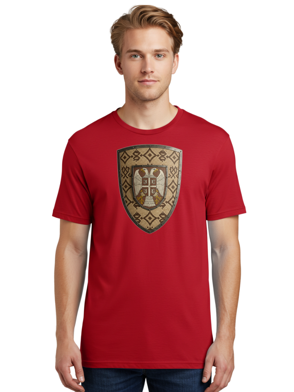 Shield-With-Double-Headed-Eagle Men'S Graphic Tee, 100% Cotton, Comfortable Casual Summer Wear, Machine Washable, Vintage Camera, Old Camera, Antique Camera, Black Camera, Classic Photography, Photography Equipment, Nostalgic Device, Bah099