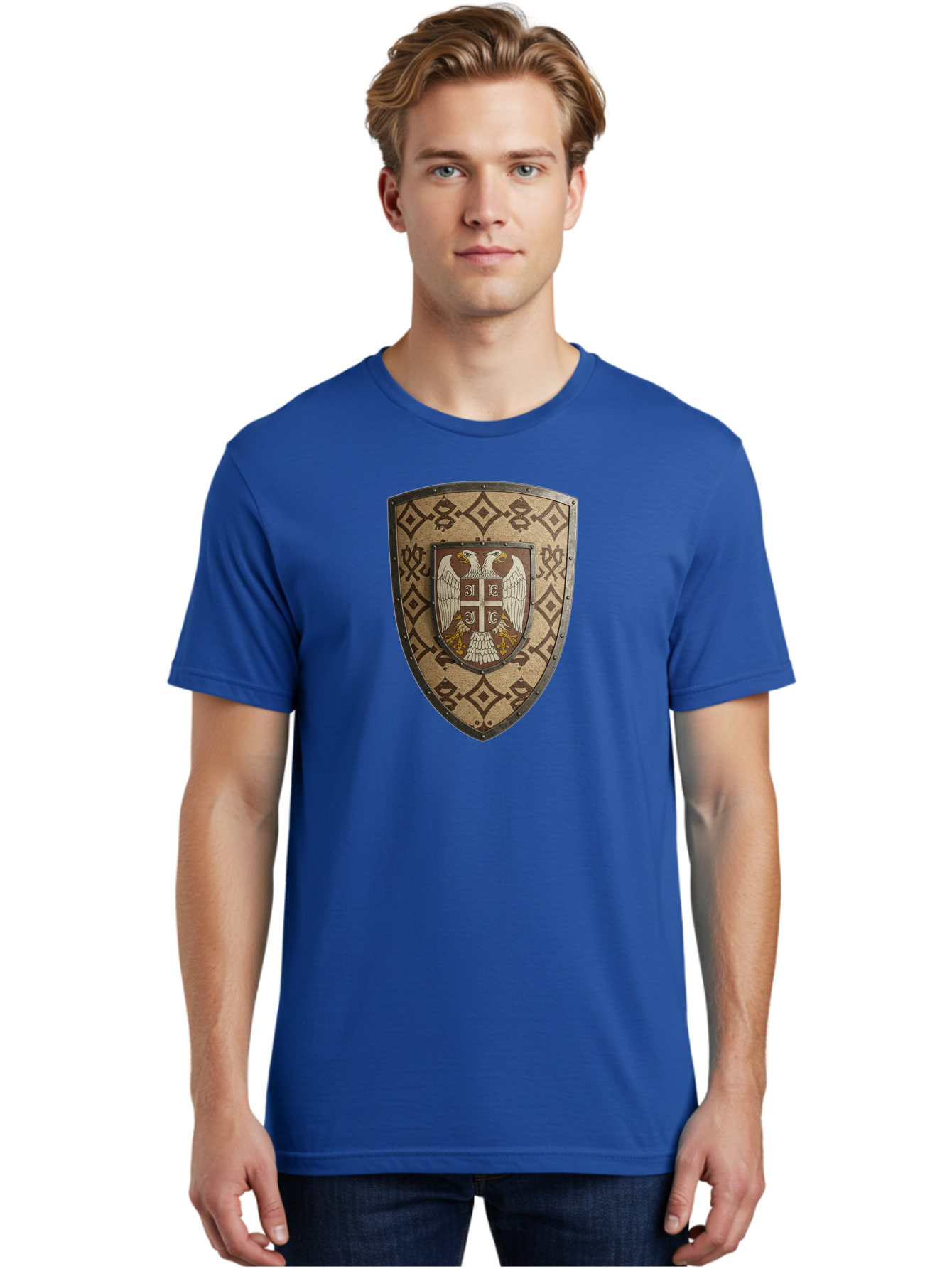 Shield-With-Double-Headed-Eagle Men'S Graphic Tee, 100% Cotton, Comfortable Casual Summer Wear, Machine Washable, Vintage Camera, Old Camera, Antique Camera, Black Camera, Classic Photography, Photography Equipment, Nostalgic Device, Bah099