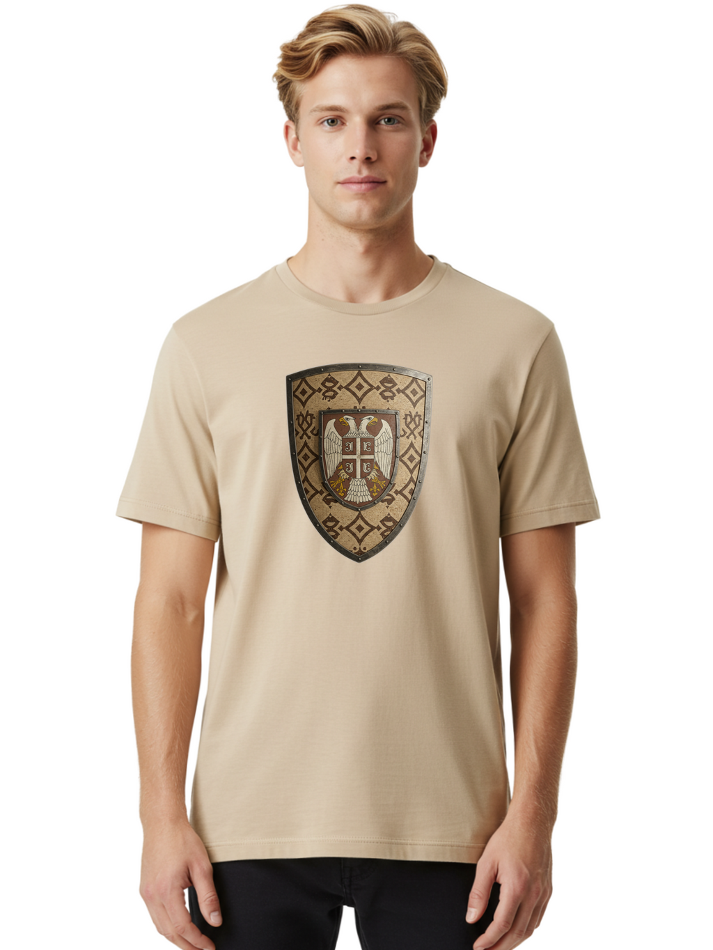 Shield-With-Double-Headed-Eagle Men'S Graphic Tee, 100% Cotton, Comfortable Casual Summer Wear, Machine Washable, Vintage Camera, Old Camera, Antique Camera, Black Camera, Classic Photography, Photography Equipment, Nostalgic Device, Bah099