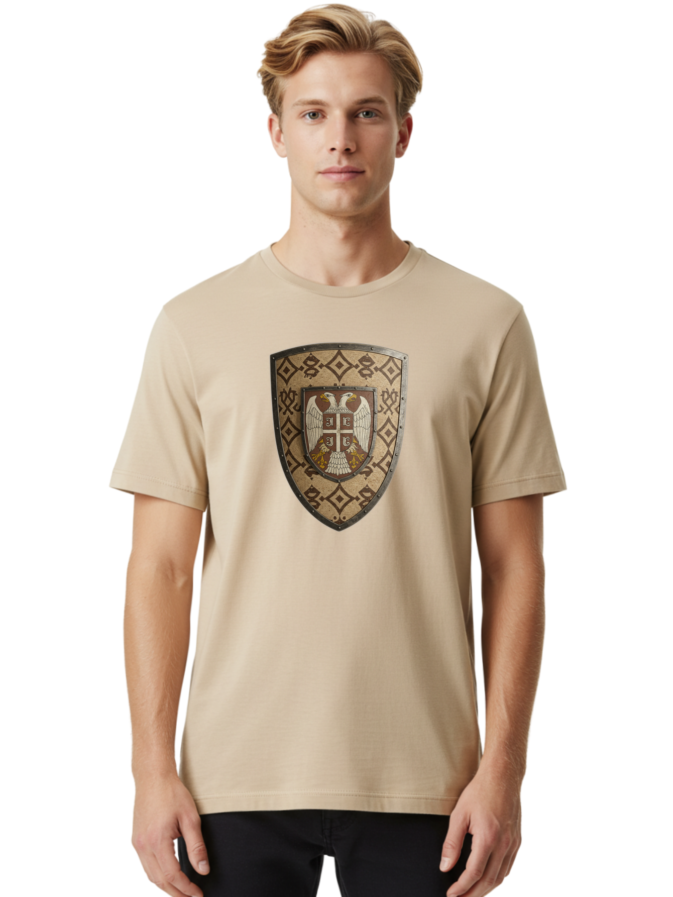 Shield-With-Double-Headed-Eagle Men'S Graphic Tee, 100% Cotton, Comfortable Casual Summer Wear, Machine Washable, Vintage Camera, Old Camera, Antique Camera, Black Camera, Classic Photography, Photography Equipment, Nostalgic Device, Bah099