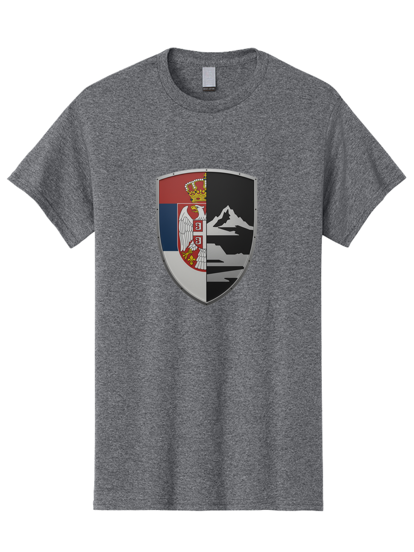 Shield-With-Eagle-And-Mountain Men'S Graphic Tee, 100% Cotton, Comfortable Casual Summer Wear, Machine Washable, Vintage Camera, Old Camera, Antique Camera, Black Camera, Classic Photography, Photography Equipment, Nostalgic Device, Bah100