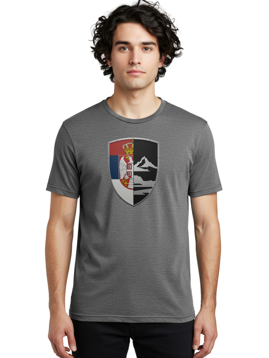 Shield-With-Eagle-And-Mountain Men'S Graphic Tee, 100% Cotton, Comfortable Casual Summer Wear, Machine Washable, Vintage Camera, Old Camera, Antique Camera, Black Camera, Classic Photography, Photography Equipment, Nostalgic Device, Bah100