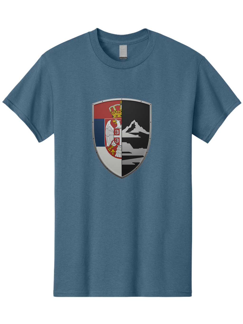 Shield-With-Eagle-And-Mountain Men'S Graphic Tee, 100% Cotton, Comfortable Casual Summer Wear, Machine Washable, Vintage Camera, Old Camera, Antique Camera, Black Camera, Classic Photography, Photography Equipment, Nostalgic Device, Bah100
