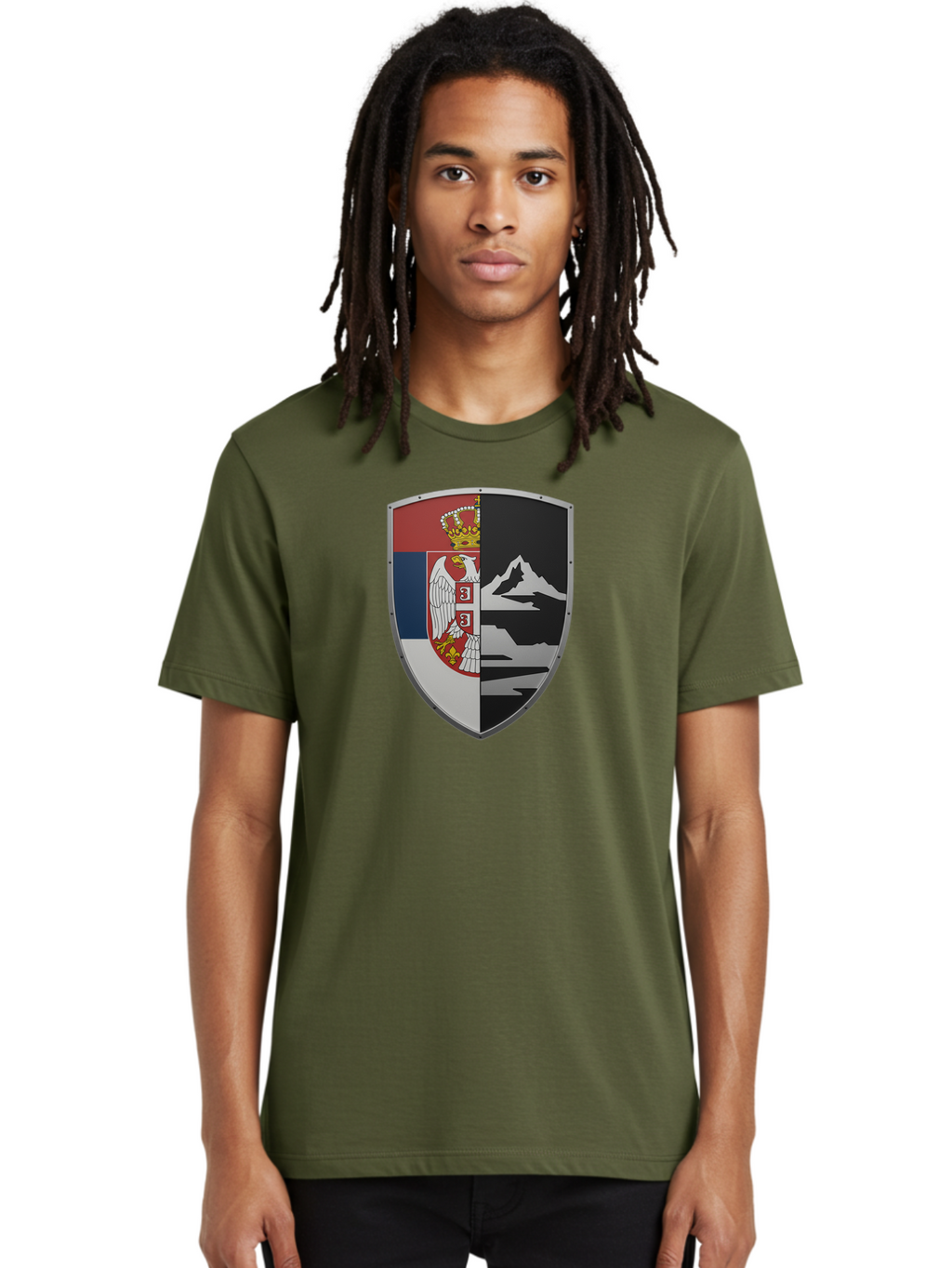 Shield-With-Eagle-And-Mountain Men'S Graphic Tee, 100% Cotton, Comfortable Casual Summer Wear, Machine Washable, Vintage Camera, Old Camera, Antique Camera, Black Camera, Classic Photography, Photography Equipment, Nostalgic Device, Bah100