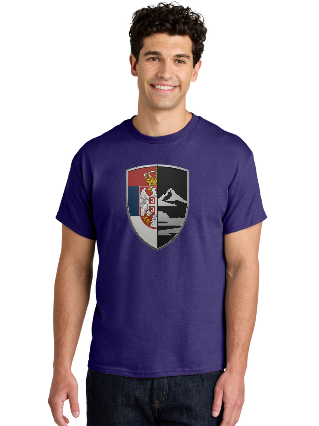 Shield-With-Eagle-And-Mountain Men'S Graphic Tee, 100% Cotton, Comfortable Casual Summer Wear, Machine Washable, Vintage Camera, Old Camera, Antique Camera, Black Camera, Classic Photography, Photography Equipment, Nostalgic Device, Bah100