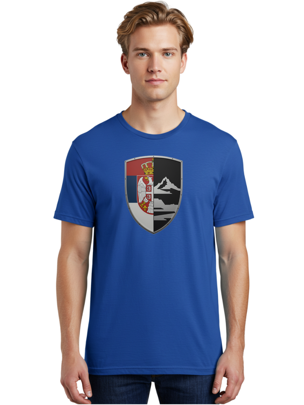 Shield-With-Eagle-And-Mountain Men'S Graphic Tee, 100% Cotton, Comfortable Casual Summer Wear, Machine Washable, Vintage Camera, Old Camera, Antique Camera, Black Camera, Classic Photography, Photography Equipment, Nostalgic Device, Bah100