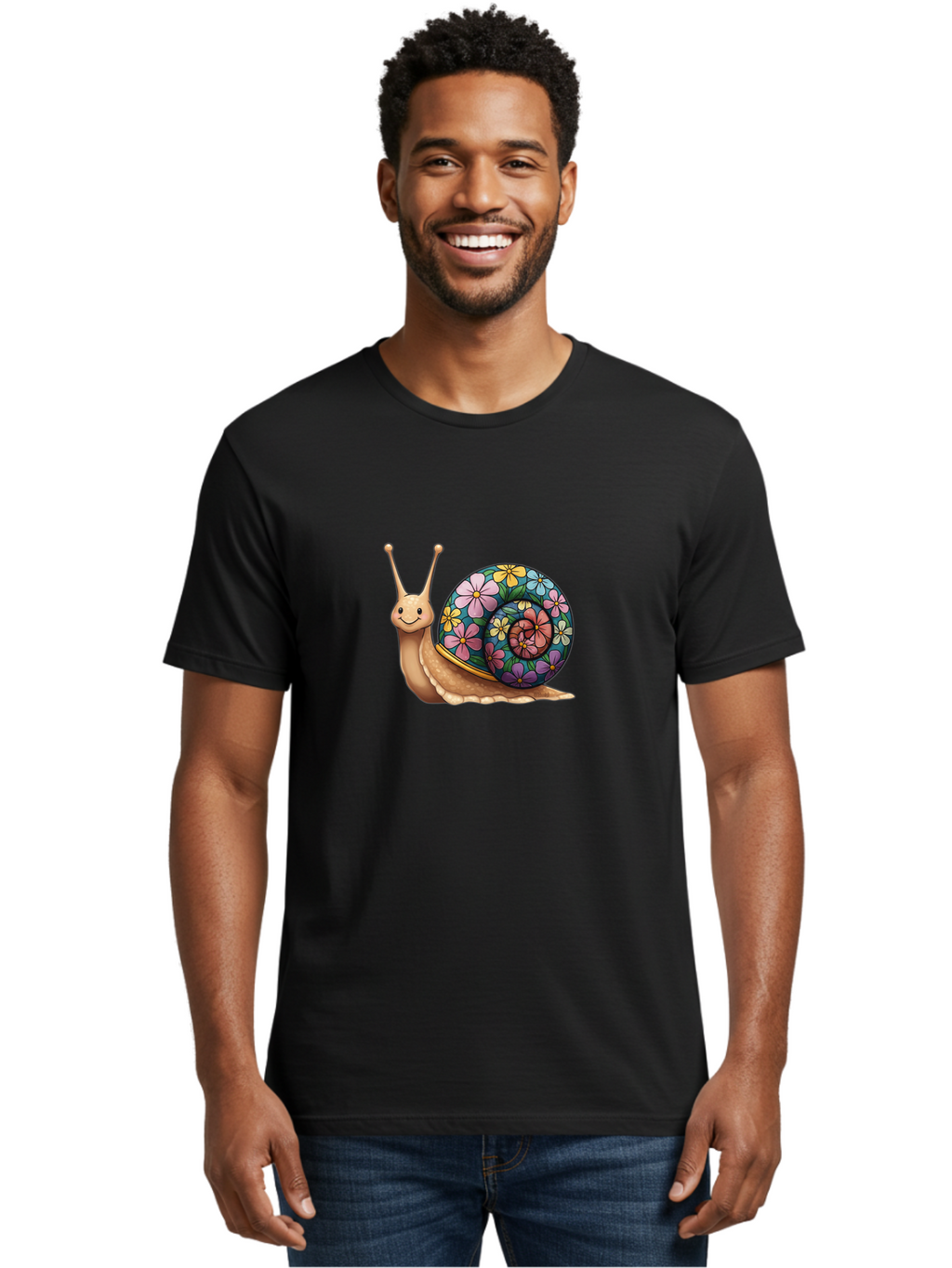 Snail-With-Flowers-1 Men'S Graphic Tee, 100% Cotton, Comfortable Casual Summer Wear, Machine Washable, Vintage Camera, Old Camera, Antique Camera, Black Camera, Classic Photography, Photography Equipment, Nostalgic Device, Film Camera, Bah139