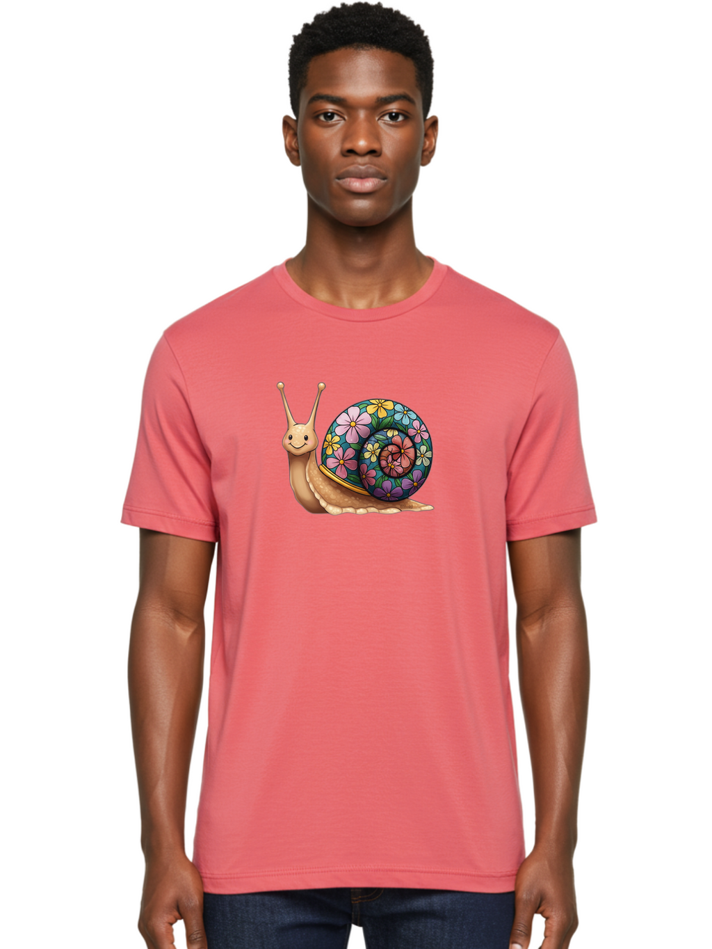 Snail-With-Flowers-1 Men'S Graphic Tee, 100% Cotton, Comfortable Casual Summer Wear, Machine Washable, Vintage Camera, Old Camera, Antique Camera, Black Camera, Classic Photography, Photography Equipment, Nostalgic Device, Film Camera, Bah139