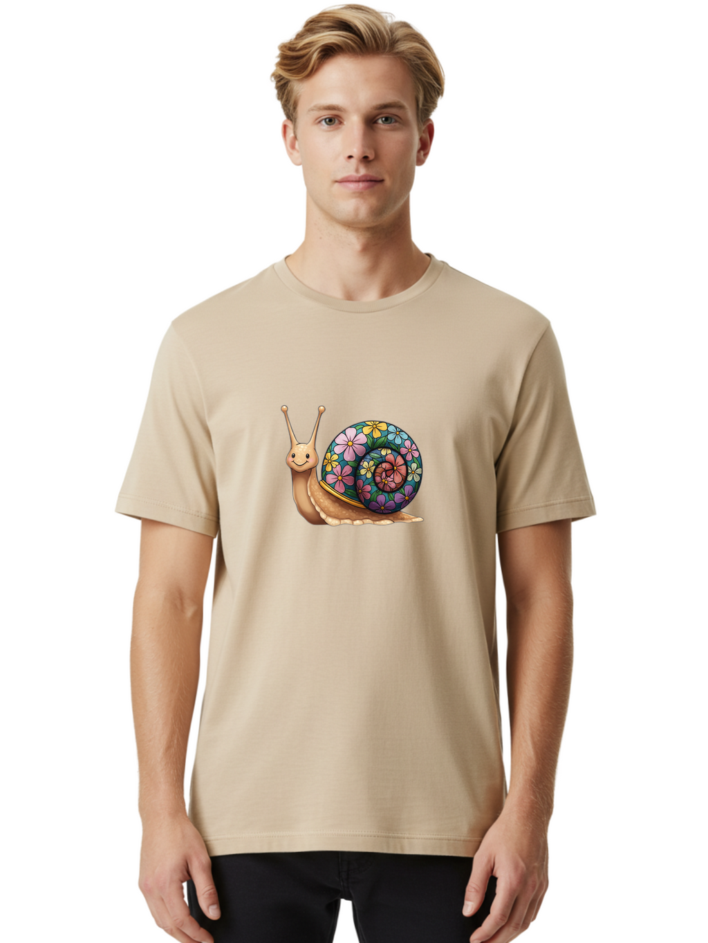 Snail-With-Flowers-1 Men'S Graphic Tee, 100% Cotton, Comfortable Casual Summer Wear, Machine Washable, Vintage Camera, Old Camera, Antique Camera, Black Camera, Classic Photography, Photography Equipment, Nostalgic Device, Film Camera, Bah139