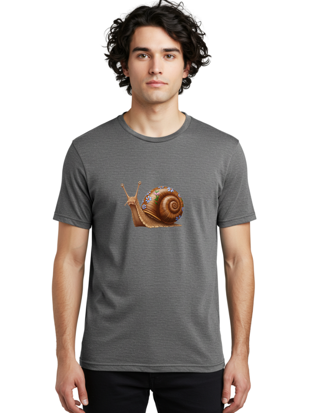 Snail-With-Flowers-3 Men'S Graphic Tee, 100% Cotton, Comfortable Casual Summer Wear, Machine Washable, Vintage Camera, Old Camera, Antique Camera, Black Camera, Classic Photography, Photography Equipment, Nostalgic Device, Film Camera, Bah141