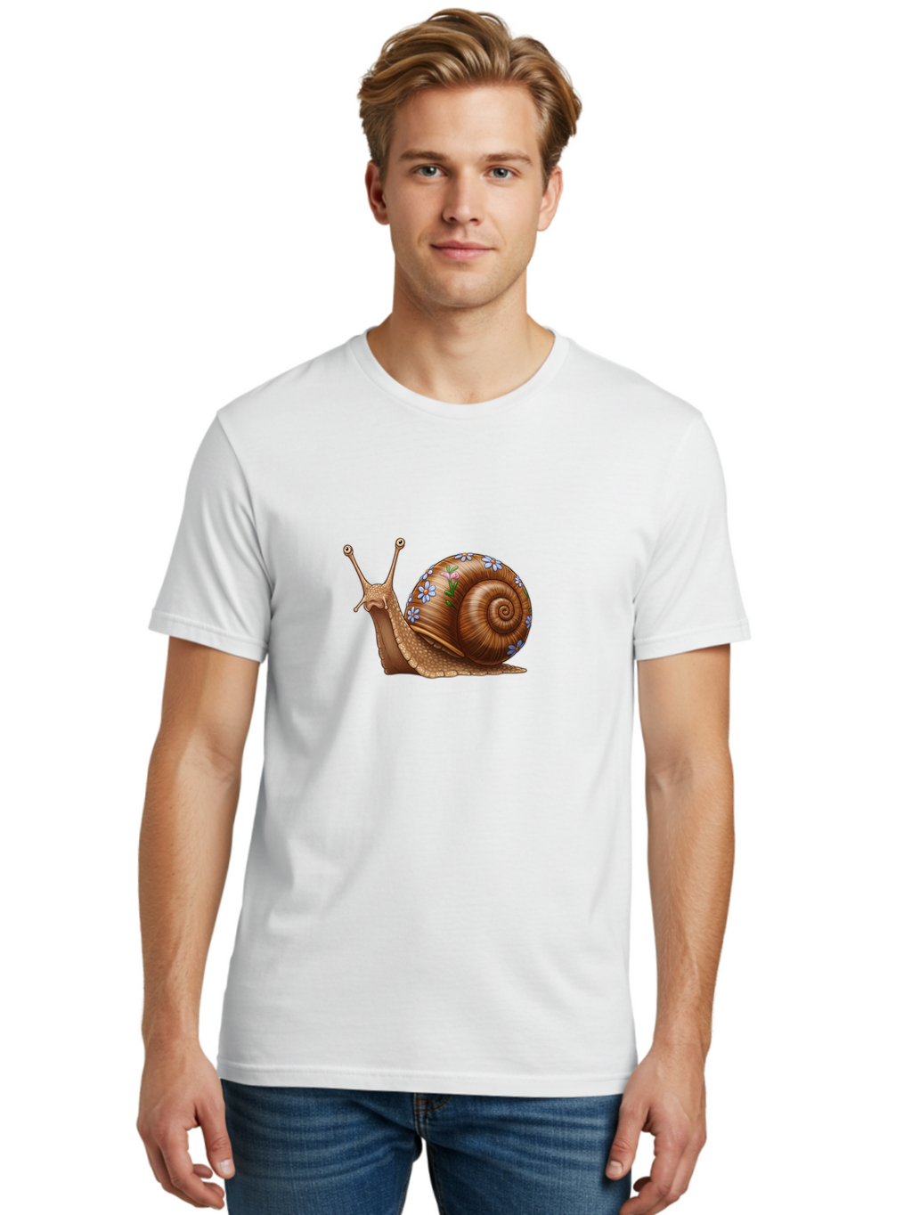 Snail-With-Flowers-3 Men'S Graphic Tee, 100% Cotton, Comfortable Casual Summer Wear, Machine Washable, Vintage Camera, Old Camera, Antique Camera, Black Camera, Classic Photography, Photography Equipment, Nostalgic Device, Film Camera, Bah141