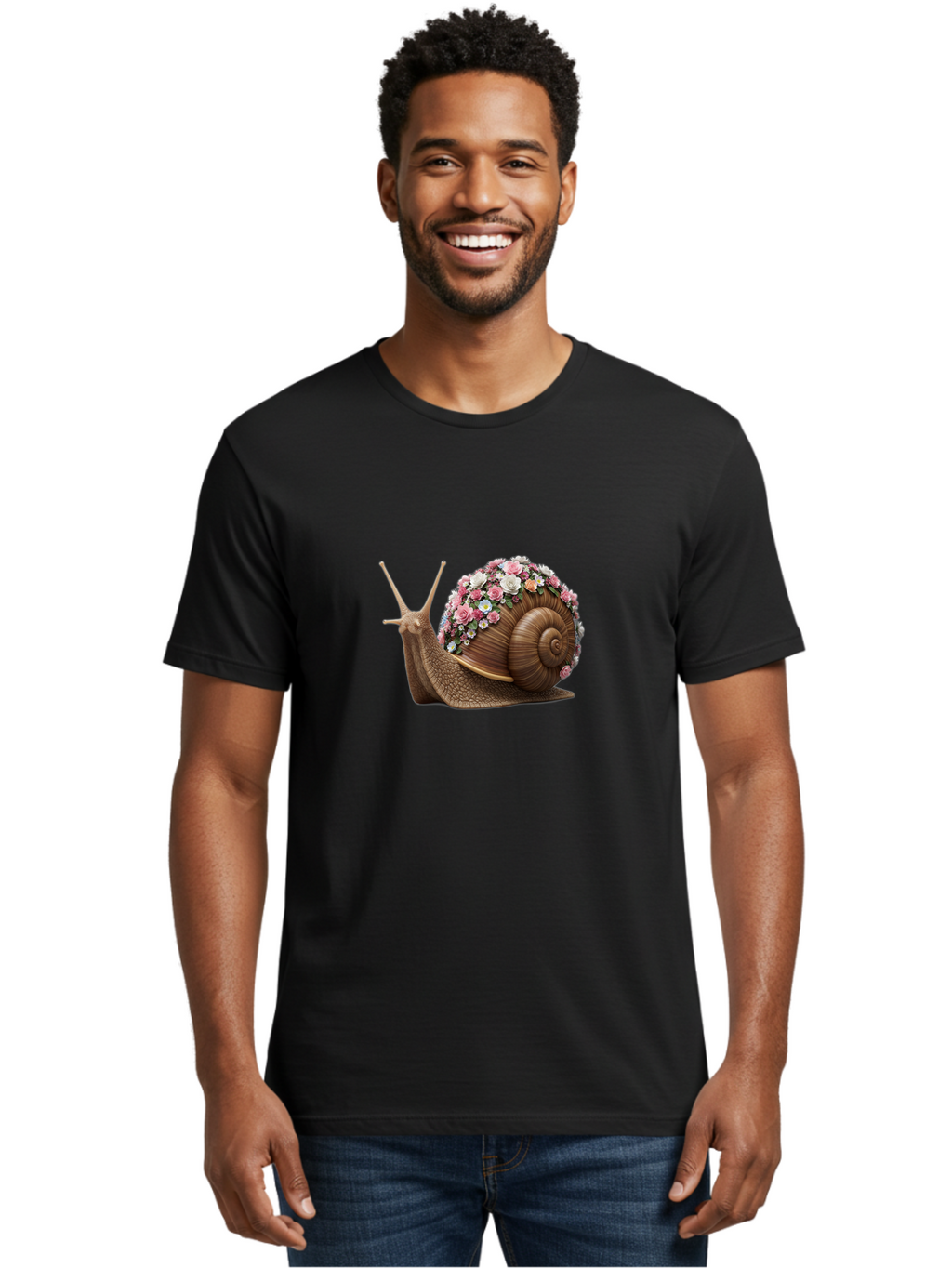 Snail-With-Flowers-4 Men'S Graphic Tee, 100% Cotton, Comfortable Casual Summer Wear, Machine Washable, Vintage Camera, Old Camera, Antique Camera, Black Camera, Classic Photography, Photography Equipment, Nostalgic Device, Film Camera, Bah142