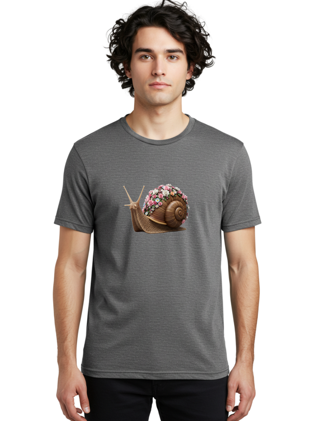Snail-With-Flowers-4 Men'S Graphic Tee, 100% Cotton, Comfortable Casual Summer Wear, Machine Washable, Vintage Camera, Old Camera, Antique Camera, Black Camera, Classic Photography, Photography Equipment, Nostalgic Device, Film Camera, Bah142