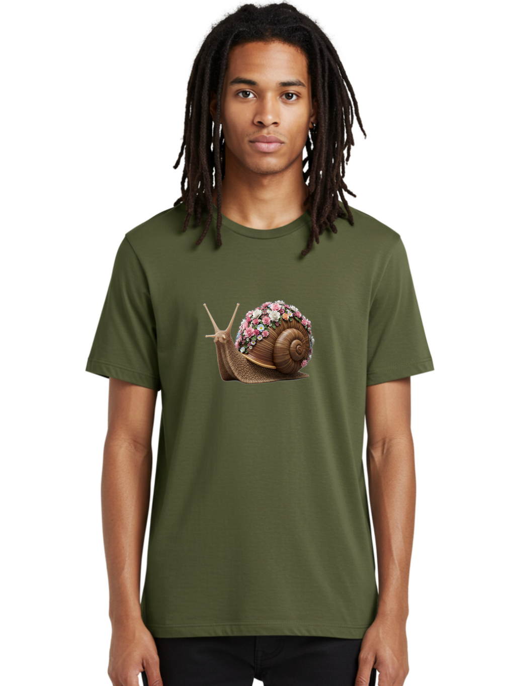 Snail-With-Flowers-4 Men'S Graphic Tee, 100% Cotton, Comfortable Casual Summer Wear, Machine Washable, Vintage Camera, Old Camera, Antique Camera, Black Camera, Classic Photography, Photography Equipment, Nostalgic Device, Film Camera, Bah142