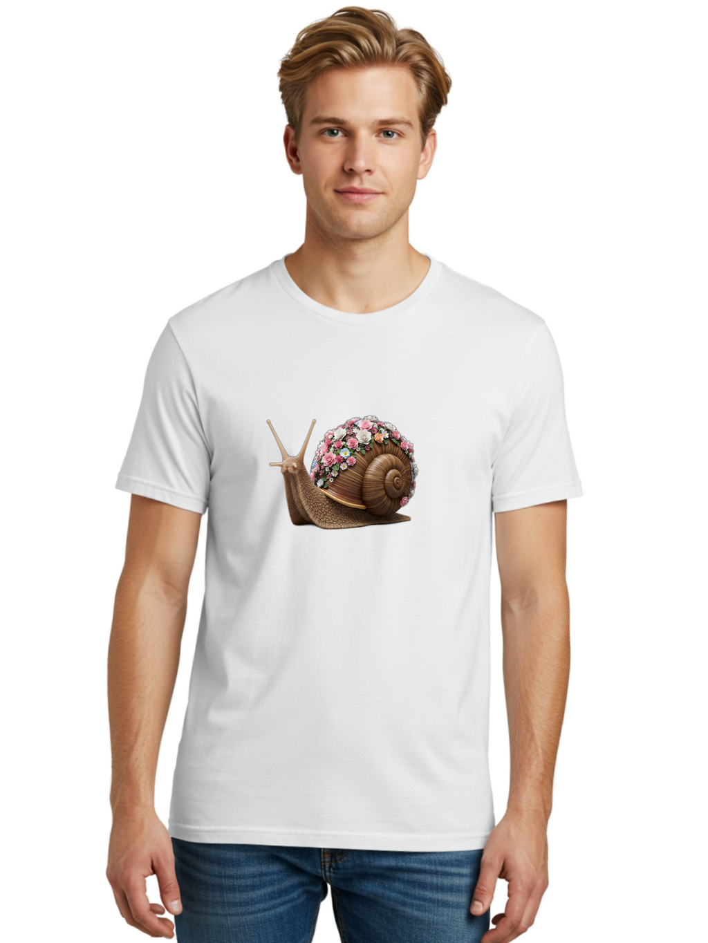 Snail-With-Flowers-4 Men'S Graphic Tee, 100% Cotton, Comfortable Casual Summer Wear, Machine Washable, Vintage Camera, Old Camera, Antique Camera, Black Camera, Classic Photography, Photography Equipment, Nostalgic Device, Film Camera, Bah142