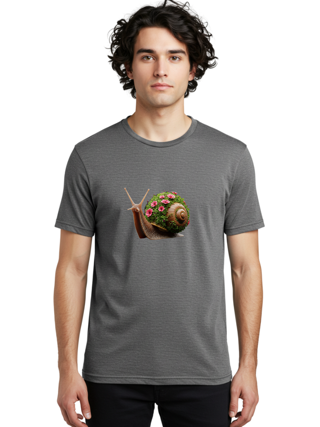 Snail-With-Flowers-6 Men'S Graphic Tee, 100% Cotton, Comfortable Casual Summer Wear, Machine Washable, Vintage Camera, Old Camera, Antique Camera, Black Camera, Classic Photography, Photography Equipment, Nostalgic Device, Film Camera, Bah144
