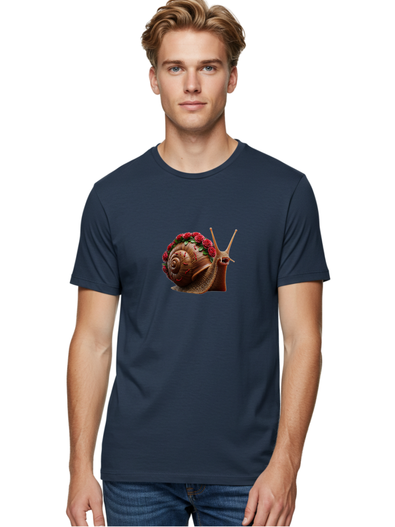 Snail-With-Roses-1 Men'S Graphic Tee, 100% Cotton, Comfortable Casual Summer Wear, Machine Washable, Vintage Camera, Old Camera, Antique Camera, Black Camera, Classic Photography, Photography Equipment, Nostalgic Device, Film Camera, Bah147