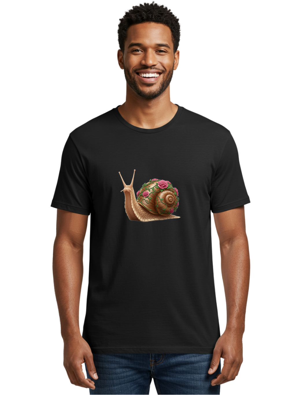 Snail-With-Roses Men'S Graphic Tee, 100% Cotton, Comfortable Casual Summer Wear, Machine Washable, Vintage Camera, Old Camera, Antique Camera, Black Camera, Classic Photography, Photography Equipment, Nostalgic Device, Film Camera, Camera Art Bah148