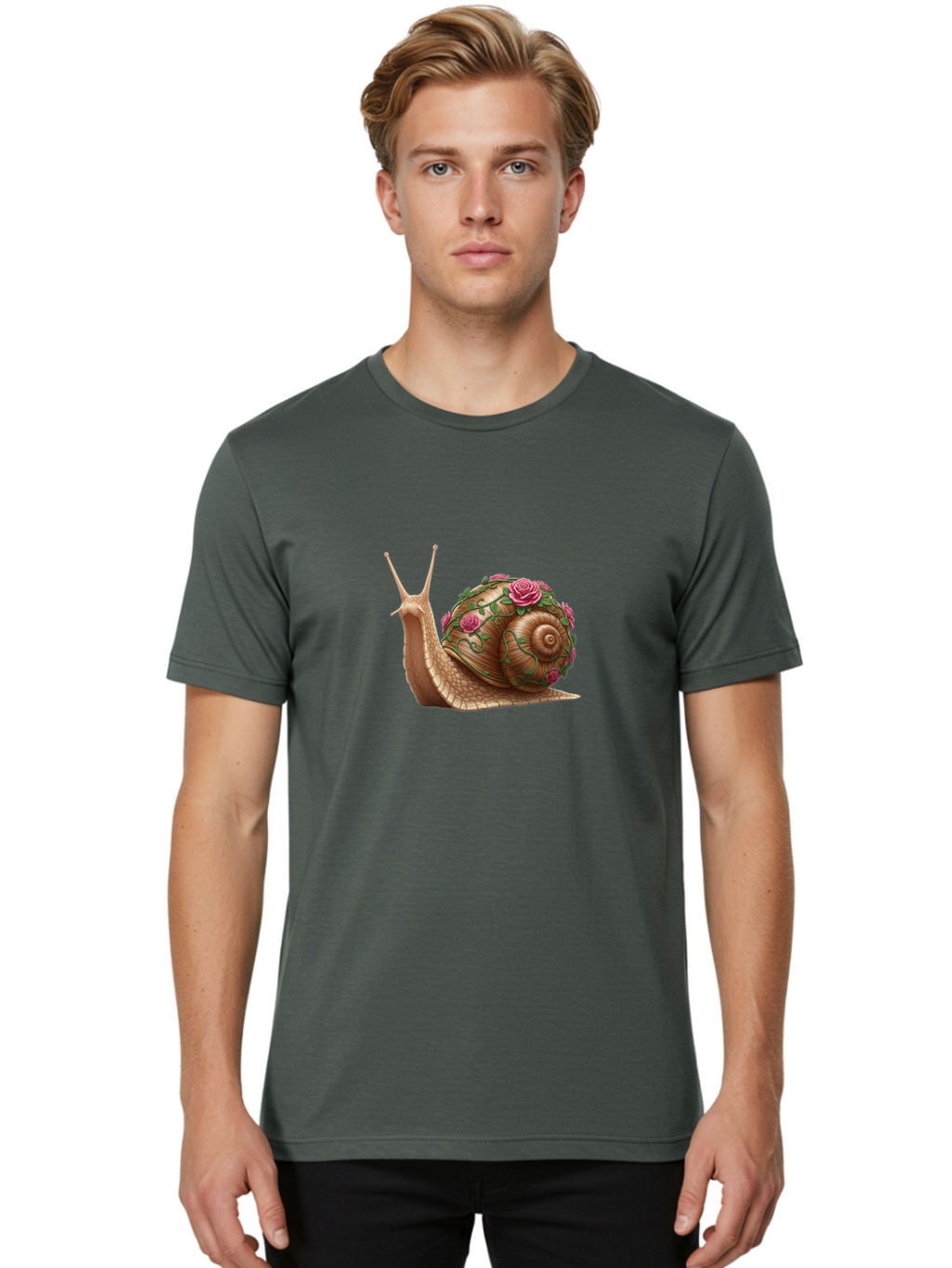 Snail-With-Roses Men'S Graphic Tee, 100% Cotton, Comfortable Casual Summer Wear, Machine Washable, Vintage Camera, Old Camera, Antique Camera, Black Camera, Classic Photography, Photography Equipment, Nostalgic Device, Film Camera, Camera Art Bah148