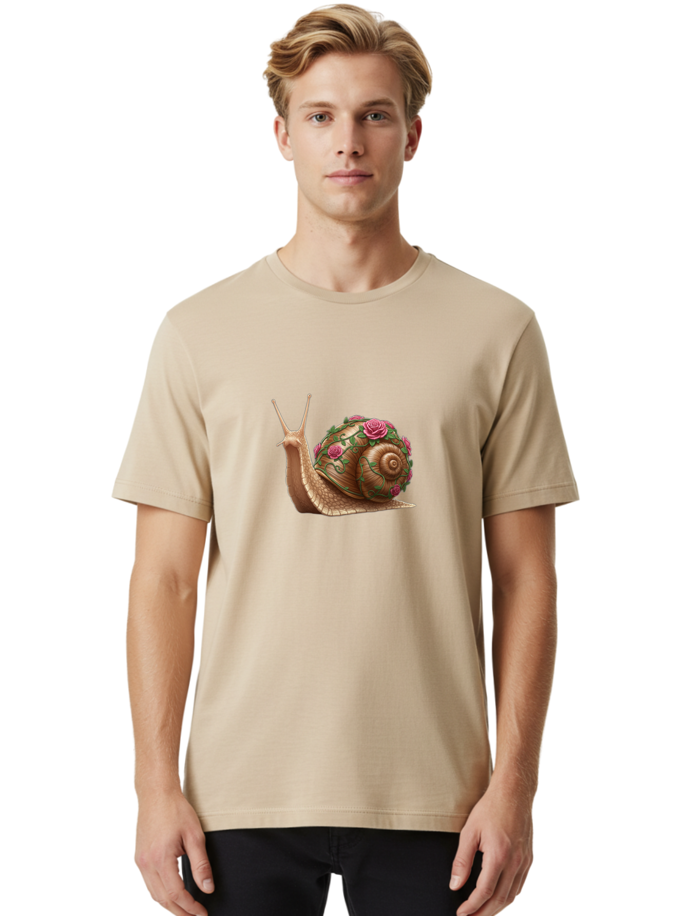 Snail-With-Roses Men'S Graphic Tee, 100% Cotton, Comfortable Casual Summer Wear, Machine Washable, Vintage Camera, Old Camera, Antique Camera, Black Camera, Classic Photography, Photography Equipment, Nostalgic Device, Film Camera, Camera Art Bah148