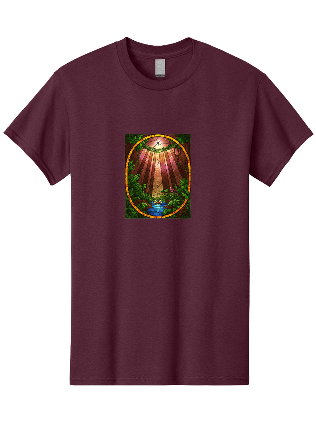 Stained-Glass-Jungle-Scene Men'S Graphic Tee, 100% Cotton, Comfortable Casual Summer Wear, Machine Washable, Vintage Camera, Old Camera, Antique Camera, Black Camera, Classic Photography, Photography Equipment, Nostalgic Device, Film Camera, Bah174