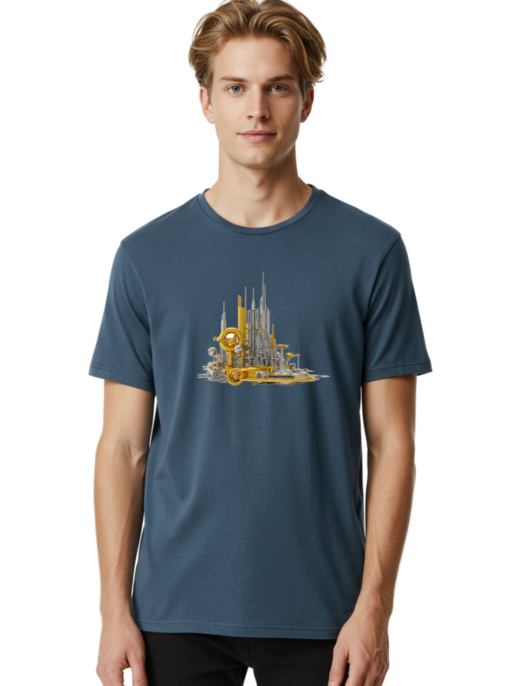 Steampunk-Cityscape Men'S Graphic Tee, 100% Cotton, Comfortable Casual Summer Wear, Machine Washable, Vintage Camera, Old Camera, Antique Camera, Black Camera, Classic Photography, Photography Equipment, Nostalgic Device, Film Camera, Bah180