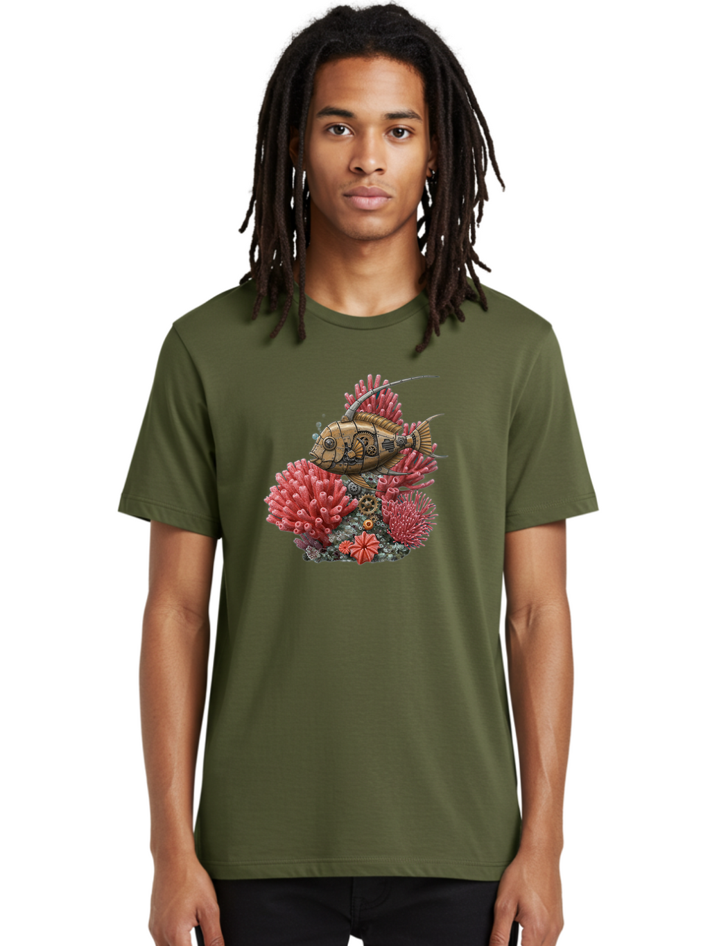 Steampunk-Fish Men'S Graphic Tee, 100% Cotton, Comfortable Casual Summer Wear, Machine Washable, Vintage Camera, Old Camera, Antique Camera, Black Camera, Classic Photography, Photography Equipment, Nostalgic Device, Film Camera, Camera Art Bah182
