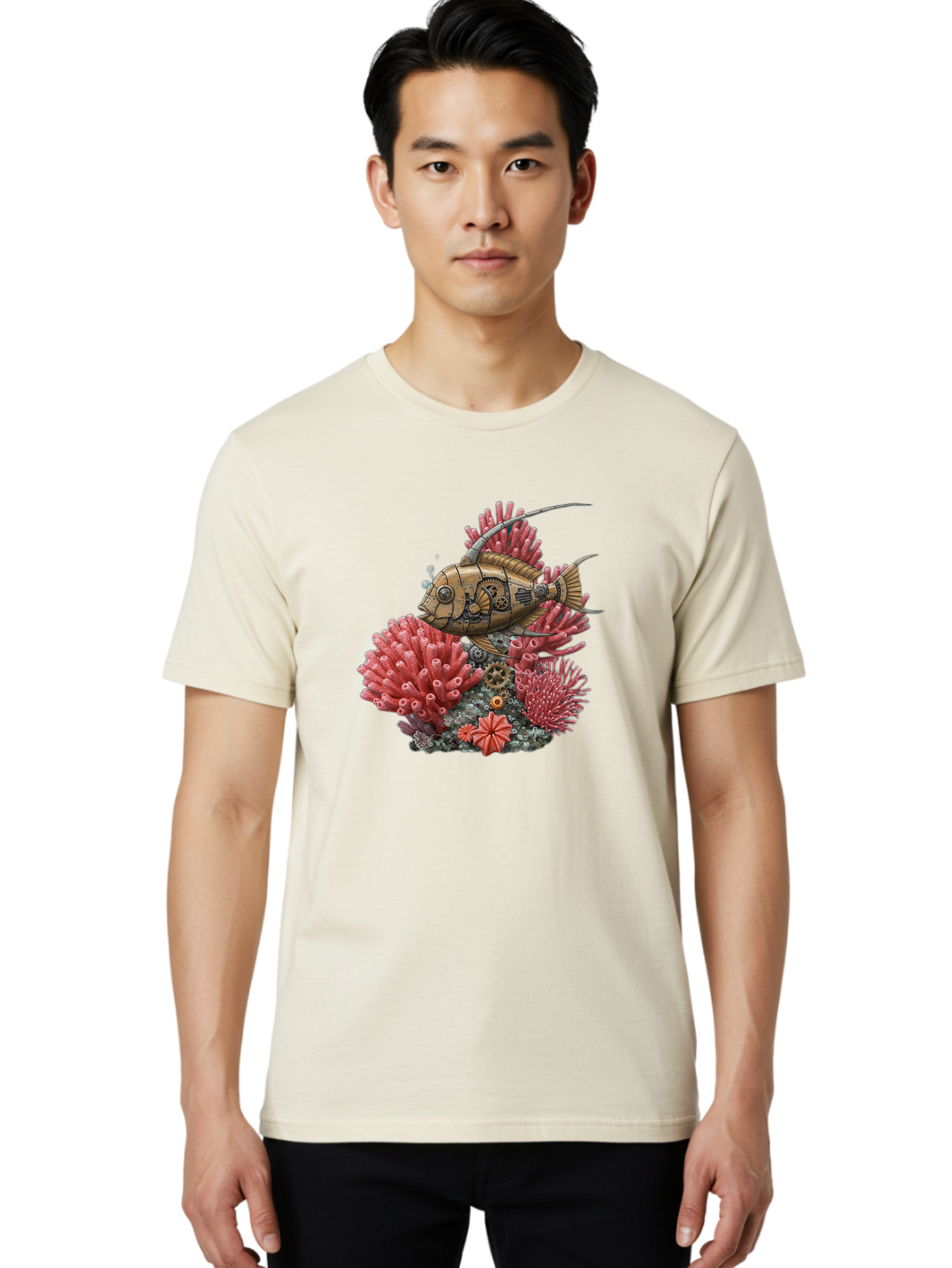 Steampunk-Fish Men'S Graphic Tee, 100% Cotton, Comfortable Casual Summer Wear, Machine Washable, Vintage Camera, Old Camera, Antique Camera, Black Camera, Classic Photography, Photography Equipment, Nostalgic Device, Film Camera, Camera Art Bah182