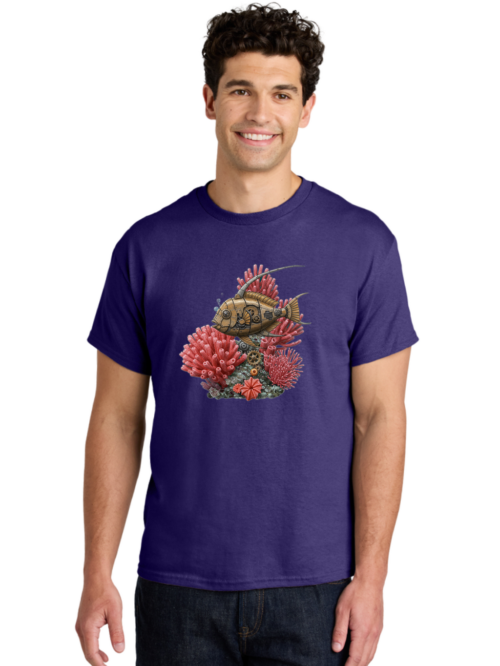 Steampunk-Fish Men'S Graphic Tee, 100% Cotton, Comfortable Casual Summer Wear, Machine Washable, Vintage Camera, Old Camera, Antique Camera, Black Camera, Classic Photography, Photography Equipment, Nostalgic Device, Film Camera, Camera Art Bah182