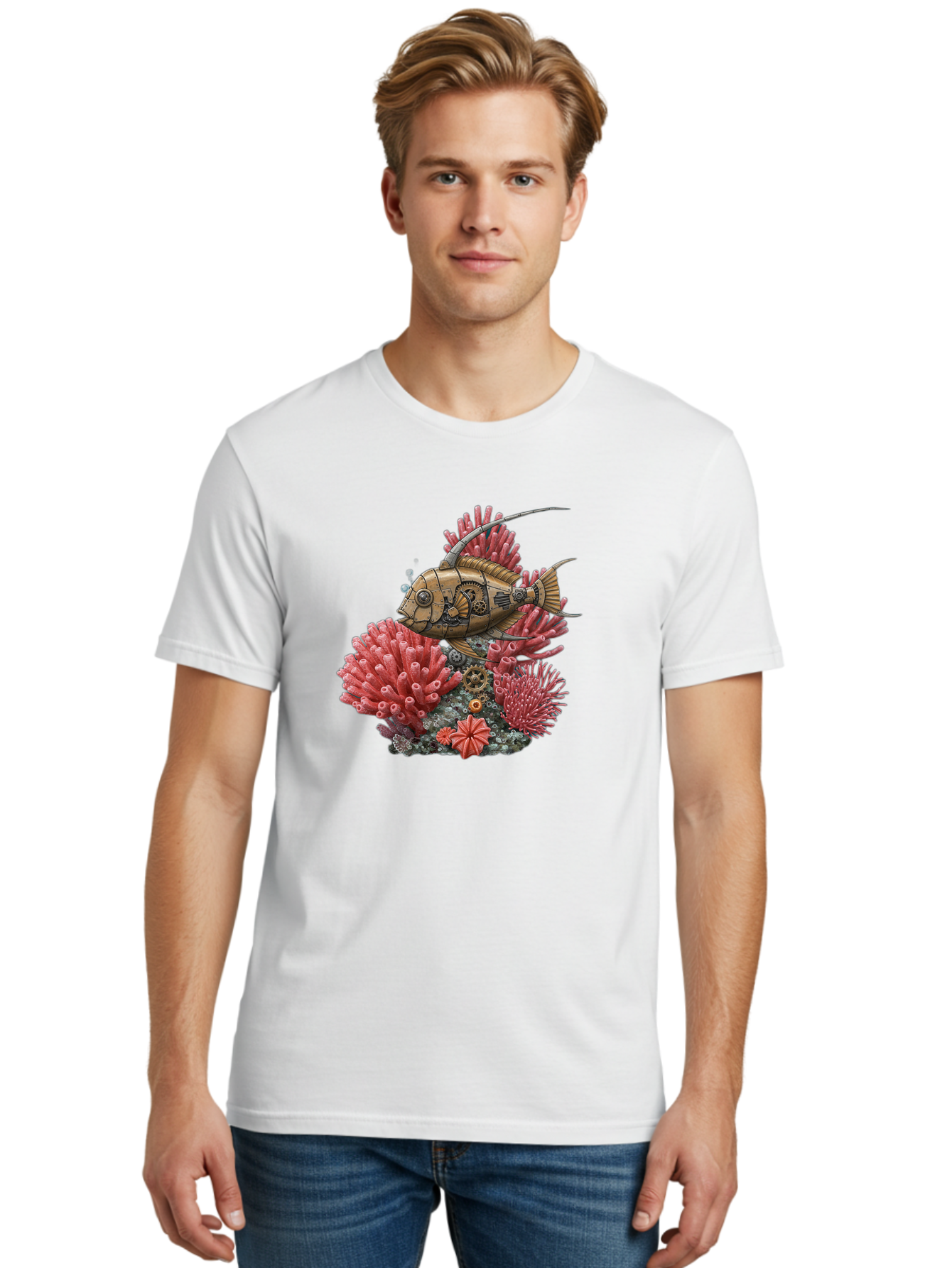 Steampunk-Fish Men'S Graphic Tee, 100% Cotton, Comfortable Casual Summer Wear, Machine Washable, Vintage Camera, Old Camera, Antique Camera, Black Camera, Classic Photography, Photography Equipment, Nostalgic Device, Film Camera, Camera Art Bah182