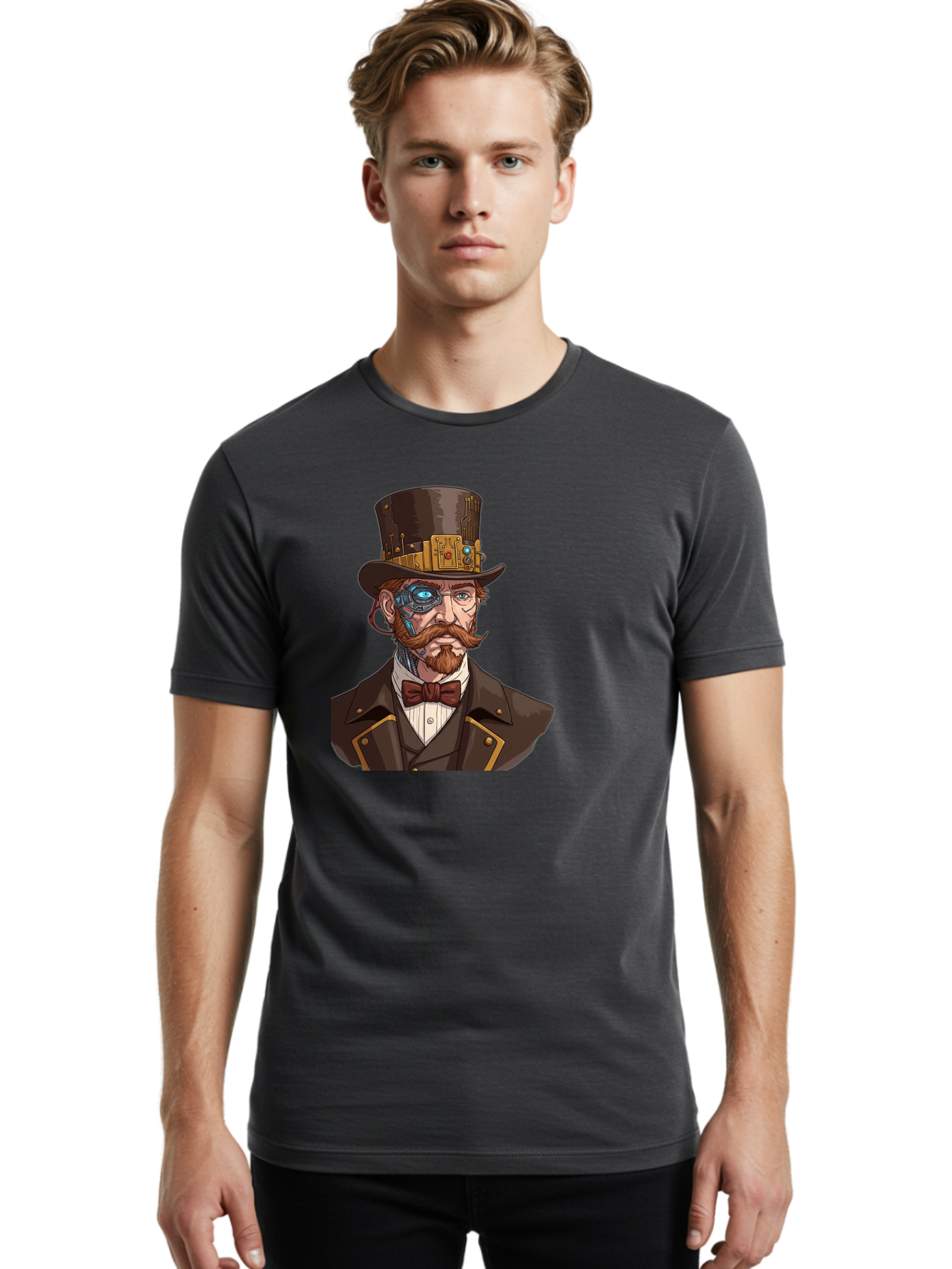 Steampunk-Gentleman Men'S Graphic Tee, 100% Cotton, Comfortable Casual Summer Wear, Machine Washable, Vintage Camera, Old Camera, Antique Camera, Black Camera, Classic Photography, Photography Equipment, Nostalgic Device, Film Camera, Bah183