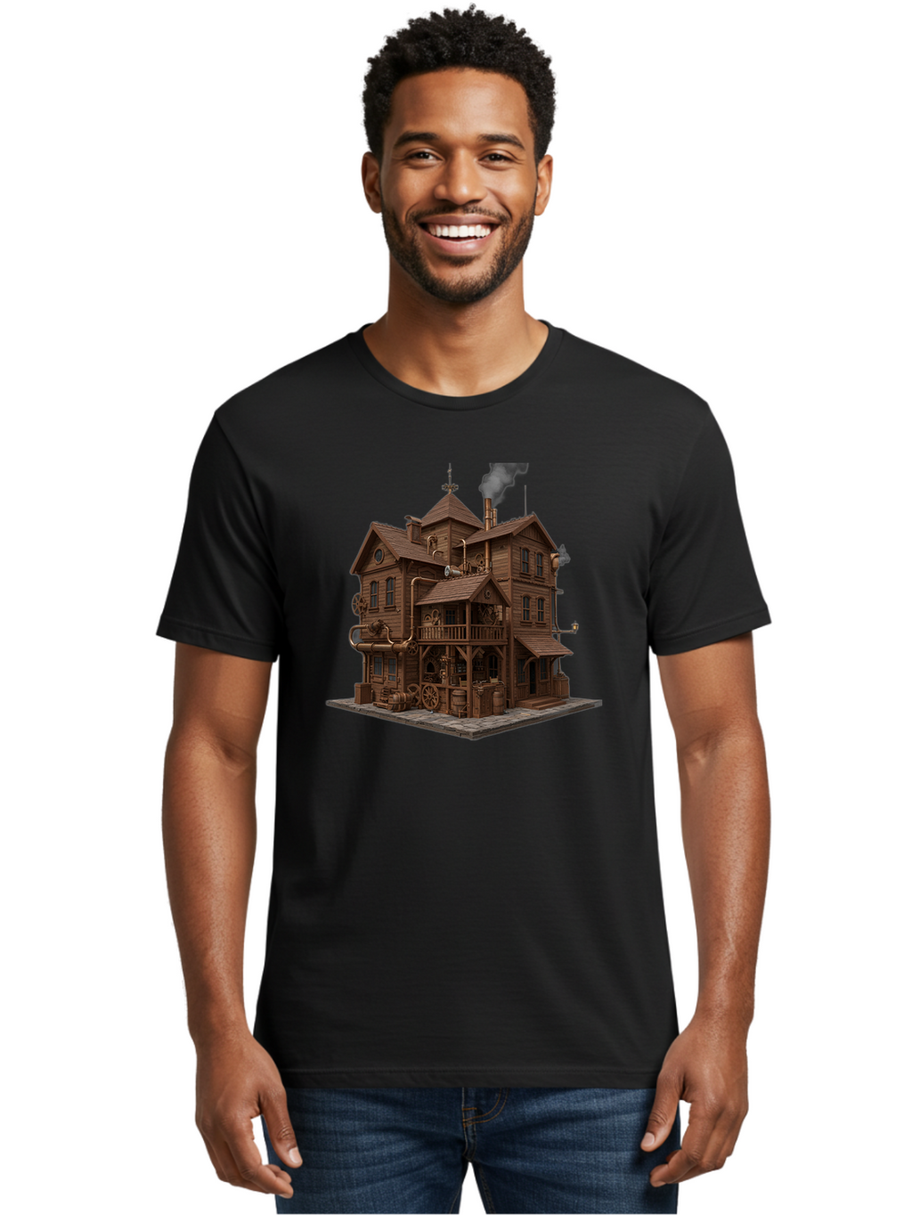 Steampunk-House Men'S Graphic Tee, 100% Cotton, Comfortable Casual Summer Wear, Machine Washable, Vintage Camera, Old Camera, Antique Camera, Black Camera, Classic Photography, Photography Equipment, Nostalgic Device, Film Camera, Camera Art Bah184