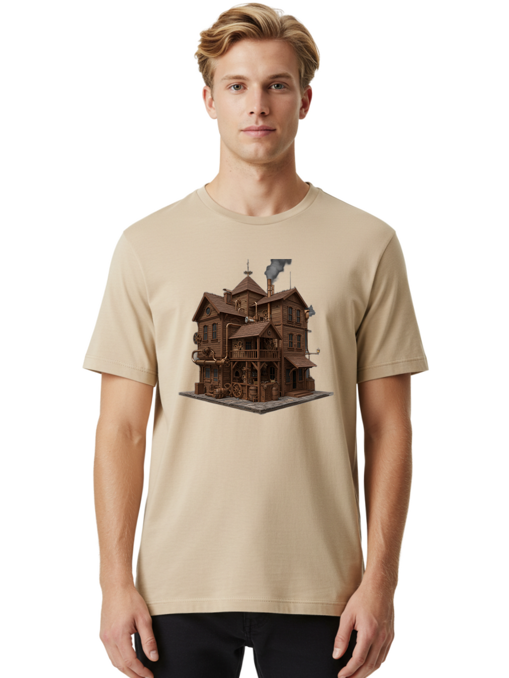 Steampunk-House Men'S Graphic Tee, 100% Cotton, Comfortable Casual Summer Wear, Machine Washable, Vintage Camera, Old Camera, Antique Camera, Black Camera, Classic Photography, Photography Equipment, Nostalgic Device, Film Camera, Camera Art Bah184