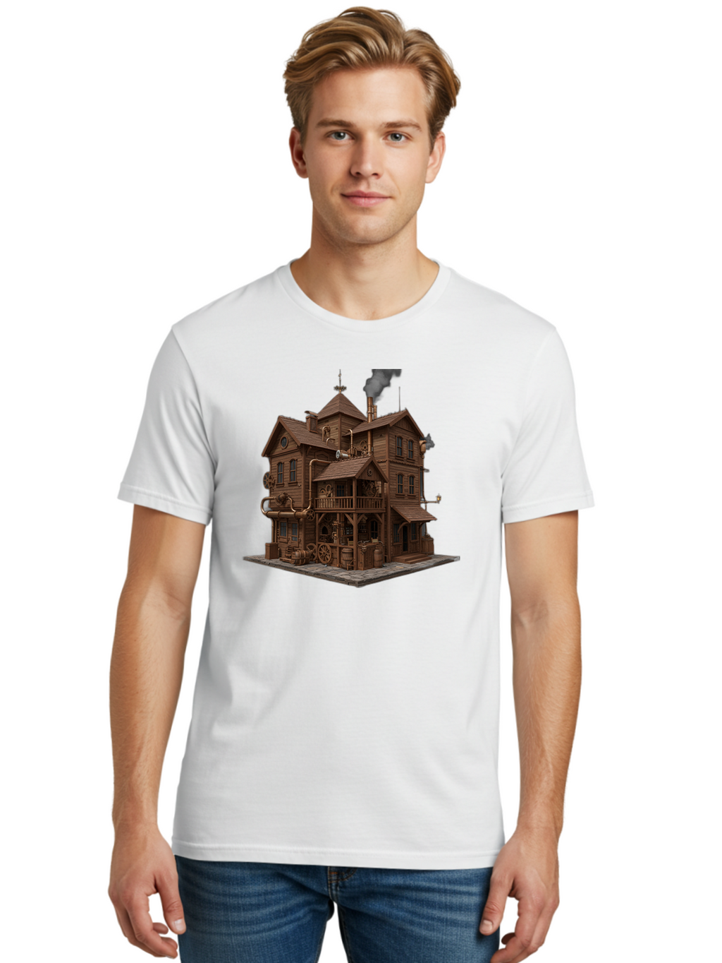Steampunk-House Men'S Graphic Tee, 100% Cotton, Comfortable Casual Summer Wear, Machine Washable, Vintage Camera, Old Camera, Antique Camera, Black Camera, Classic Photography, Photography Equipment, Nostalgic Device, Film Camera, Camera Art Bah184